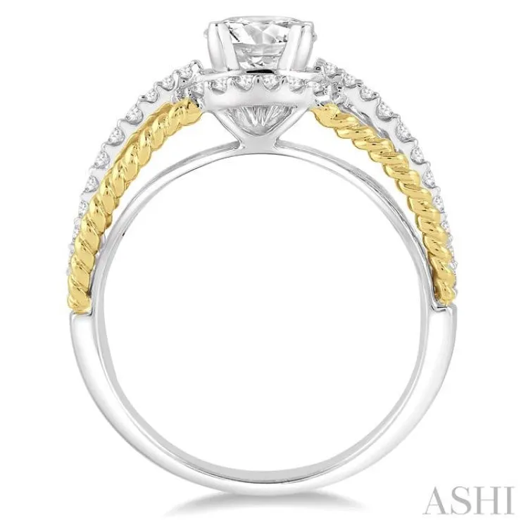 1 1/10 Ctw Diamond Engagement Ring with 3/4 Ct Round Cut Center Stone in 14K White and Yellow Gold