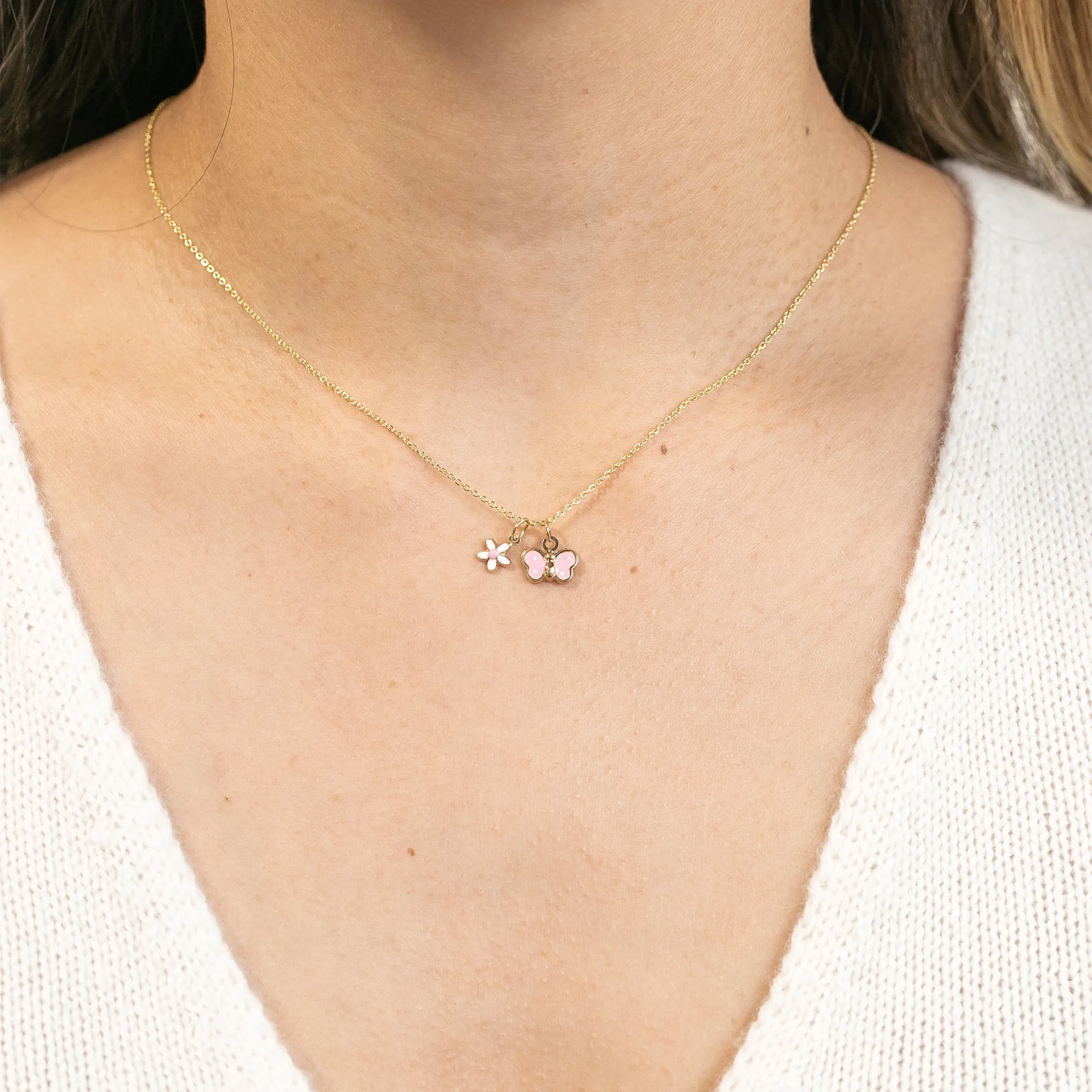 14k Fine Pink Butterfly Necklace