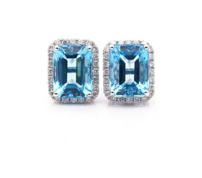 18CT White Gold Blue Topaz and Diamond Earrings