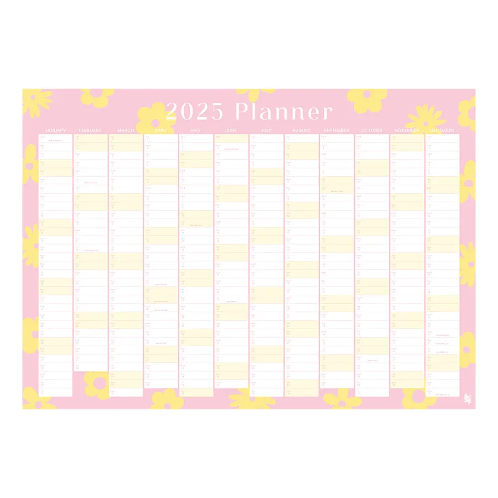 2025 Wall Planner - Flower Power Pink