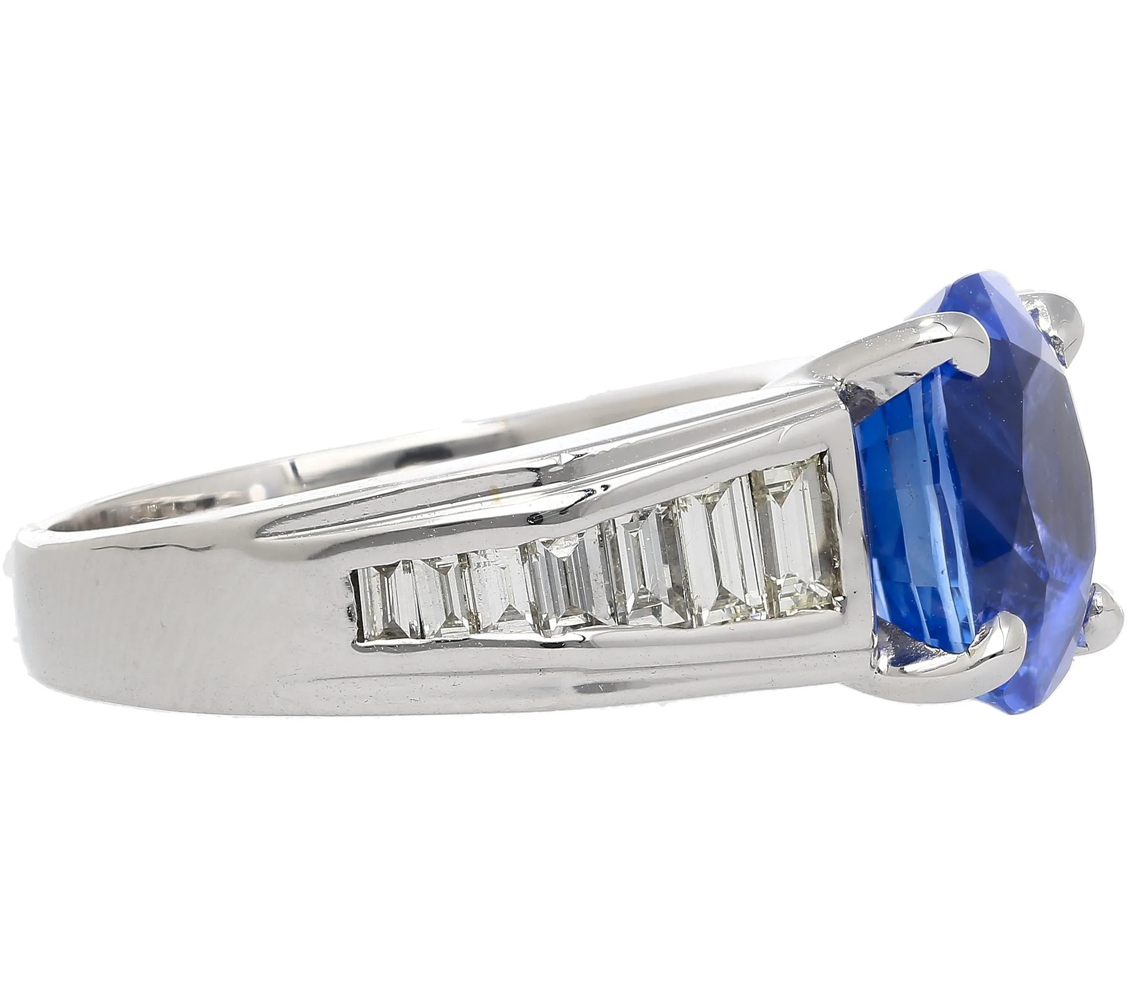 4.71 Carat Oval Cut Sri Lanka Sapphire and Diamond 18K White Gold Ring