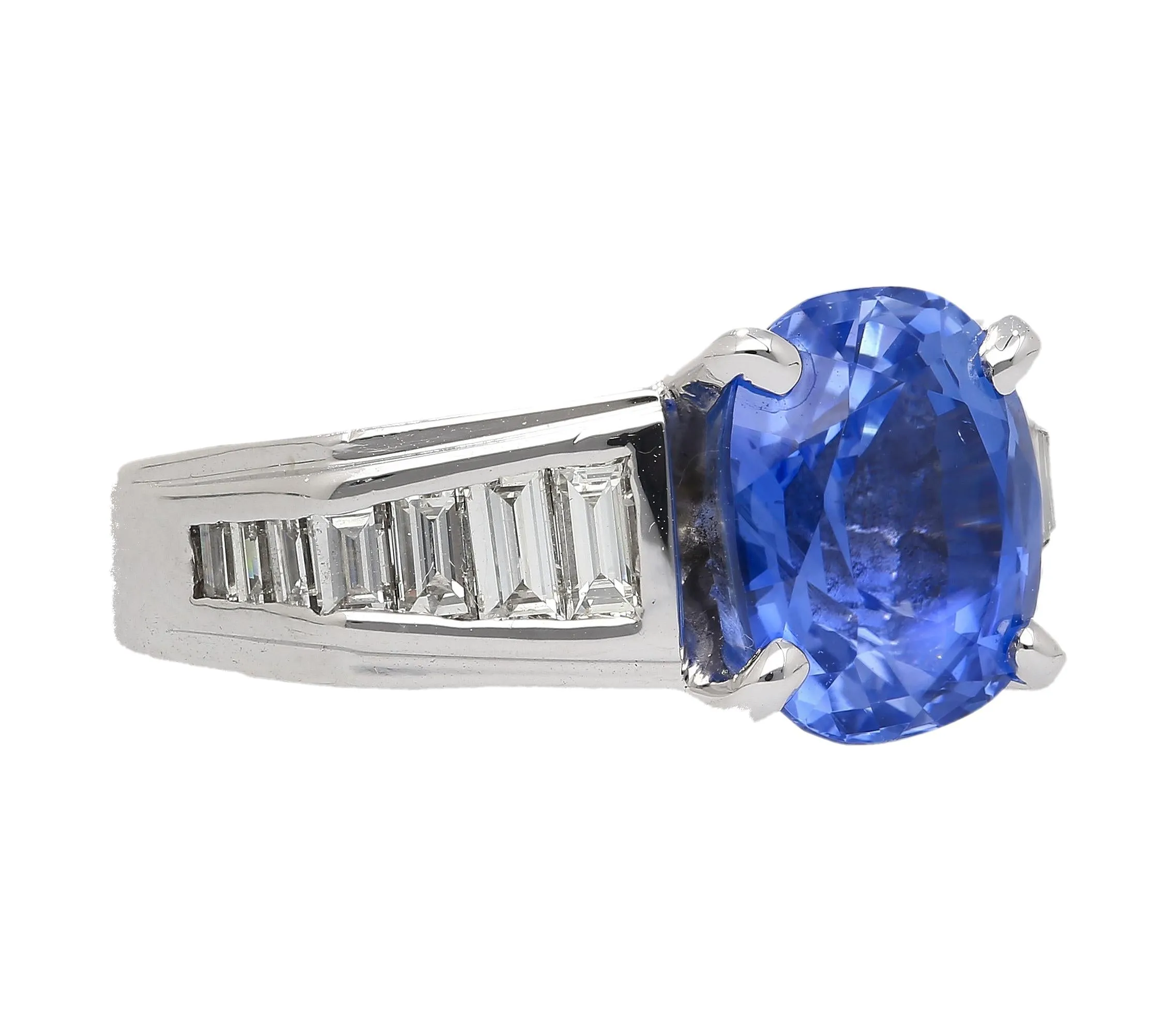 4.71 Carat Oval Cut Sri Lanka Sapphire and Diamond 18K White Gold Ring