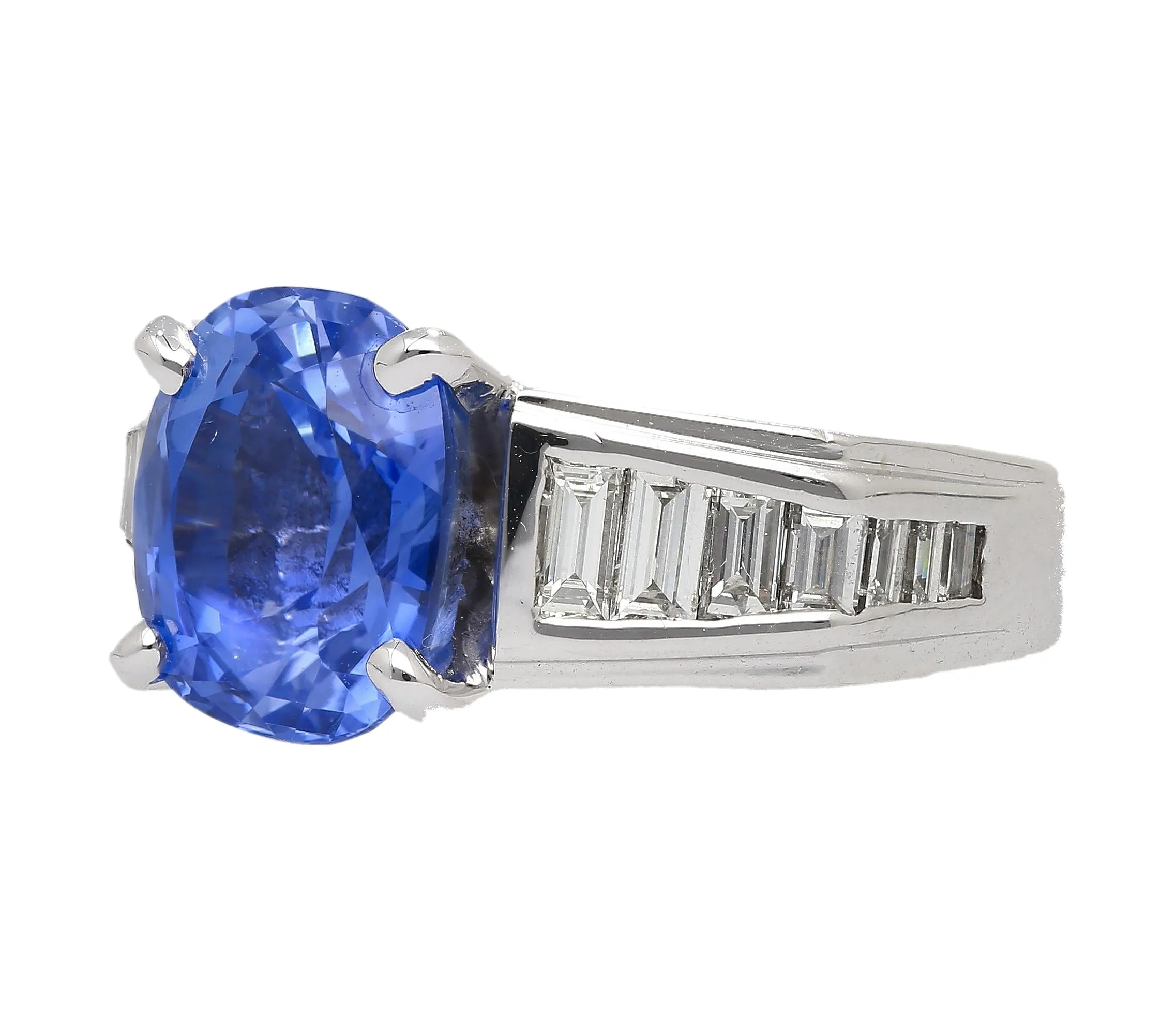 4.71 Carat Oval Cut Sri Lanka Sapphire and Diamond 18K White Gold Ring