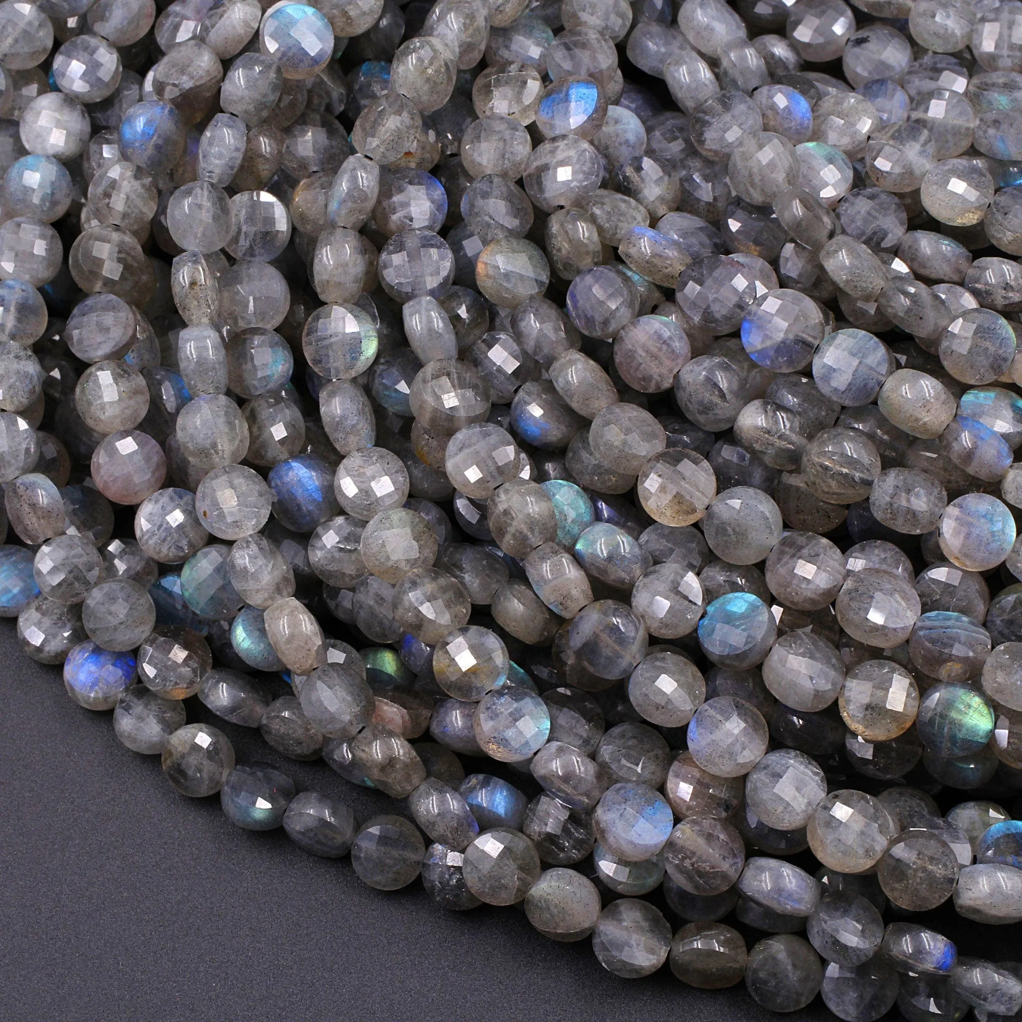 AAA Faceted 4mm 6mm 8mm Labradorite Coin Beads Flat Disc Dazzling Facets Natural Gemstone 15.5" Strand