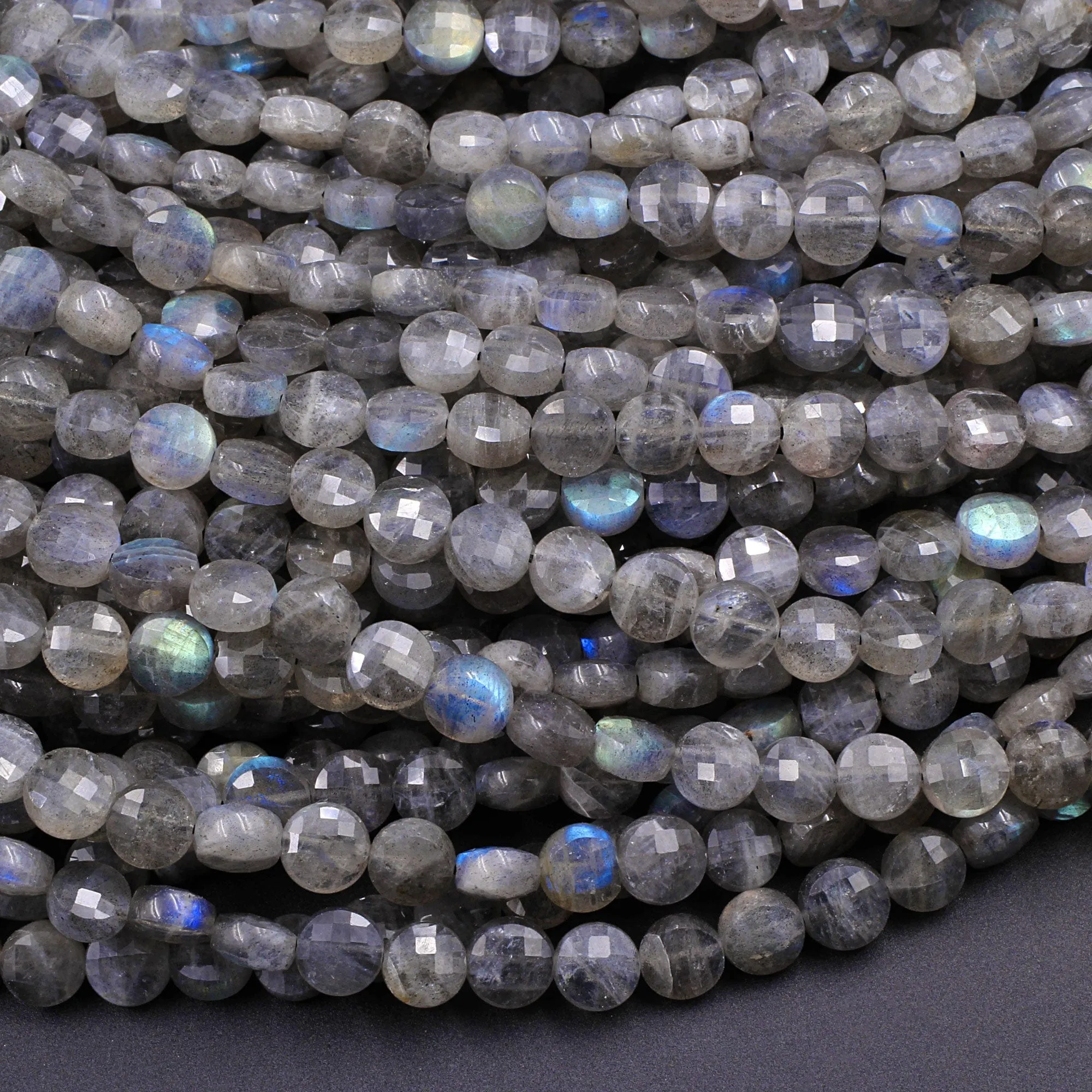 AAA Faceted 4mm 6mm 8mm Labradorite Coin Beads Flat Disc Dazzling Facets Natural Gemstone 15.5" Strand