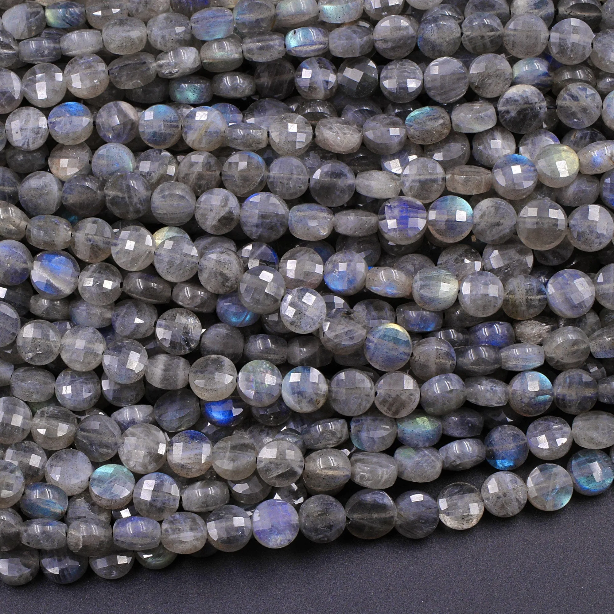 AAA Faceted 4mm 6mm 8mm Labradorite Coin Beads Flat Disc Dazzling Facets Natural Gemstone 15.5" Strand