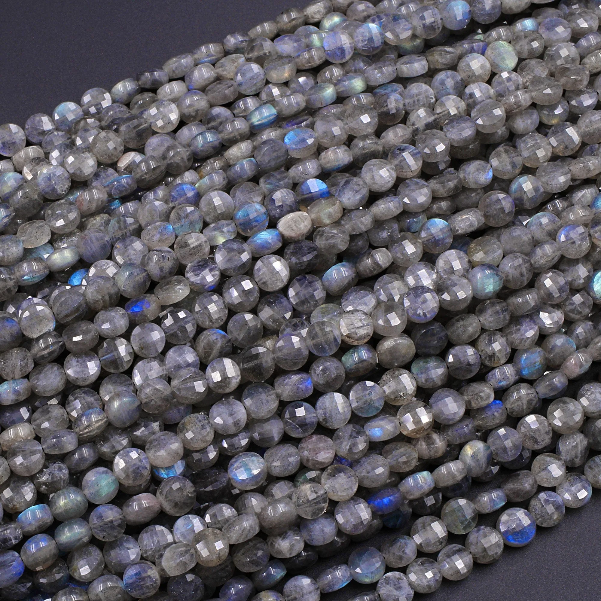 AAA Faceted 4mm 6mm 8mm Labradorite Coin Beads Flat Disc Dazzling Facets Natural Gemstone 15.5" Strand