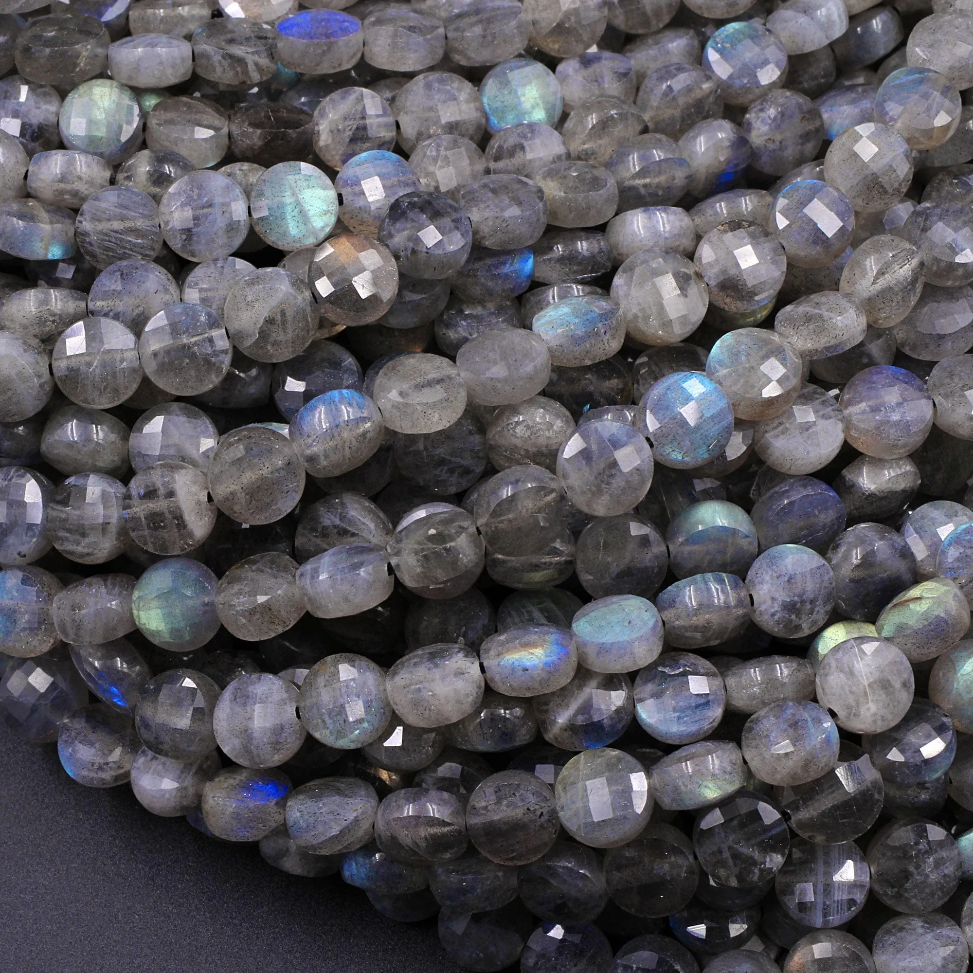 AAA Faceted 4mm 6mm 8mm Labradorite Coin Beads Flat Disc Dazzling Facets Natural Gemstone 15.5" Strand