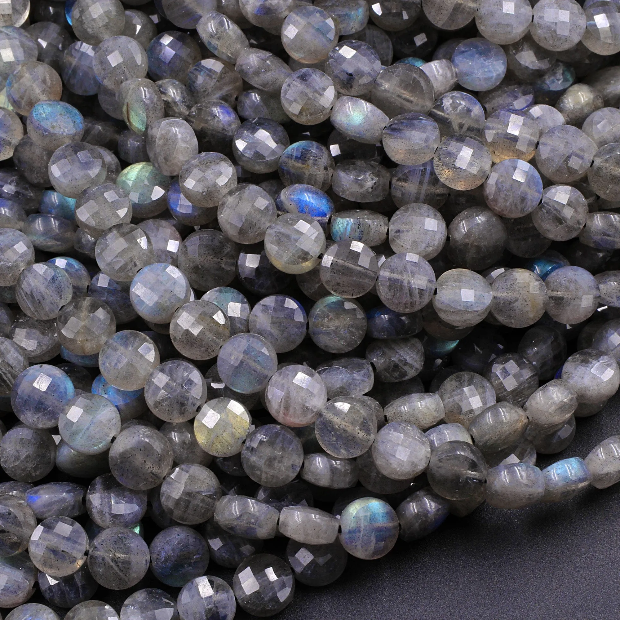 AAA Faceted 4mm 6mm 8mm Labradorite Coin Beads Flat Disc Dazzling Facets Natural Gemstone 15.5" Strand