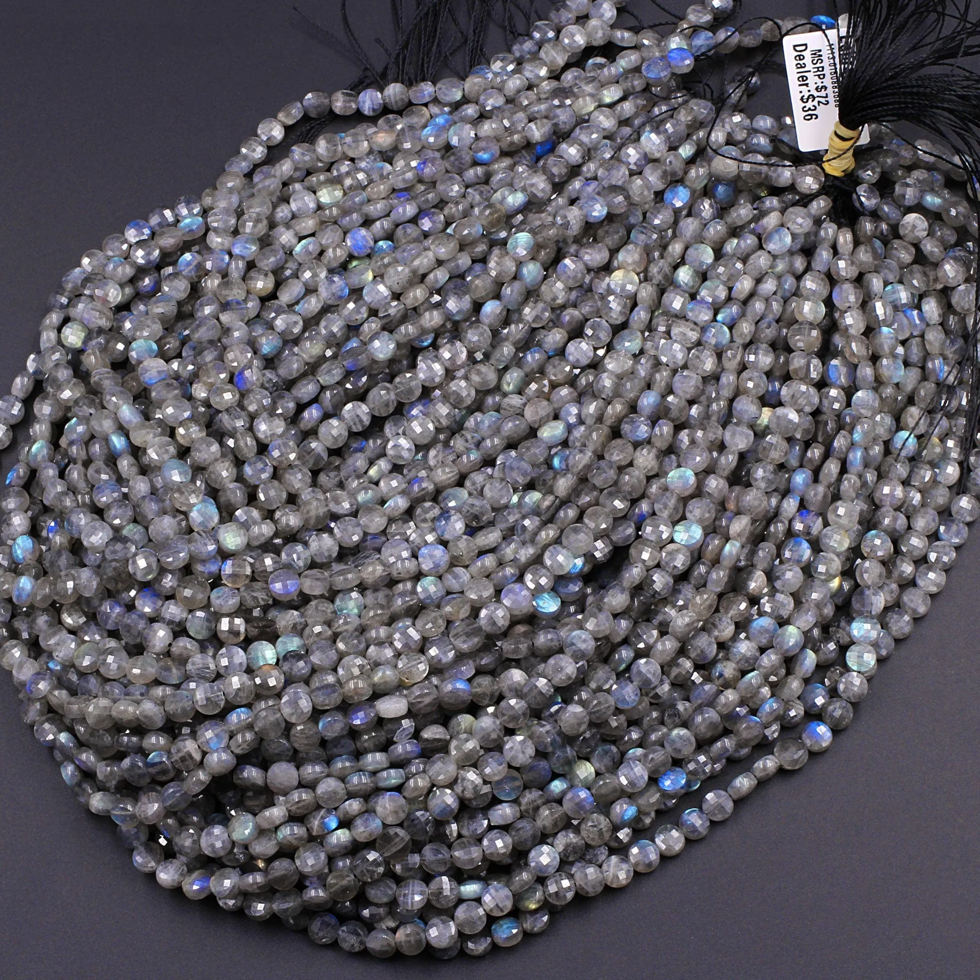 AAA Faceted 4mm 6mm 8mm Labradorite Coin Beads Flat Disc Dazzling Facets Natural Gemstone 15.5" Strand