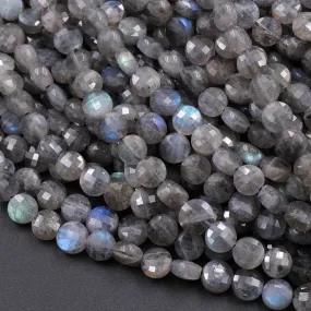 AAA Faceted 4mm 6mm 8mm Labradorite Coin Beads Flat Disc Dazzling Facets Natural Gemstone 15.5" Strand