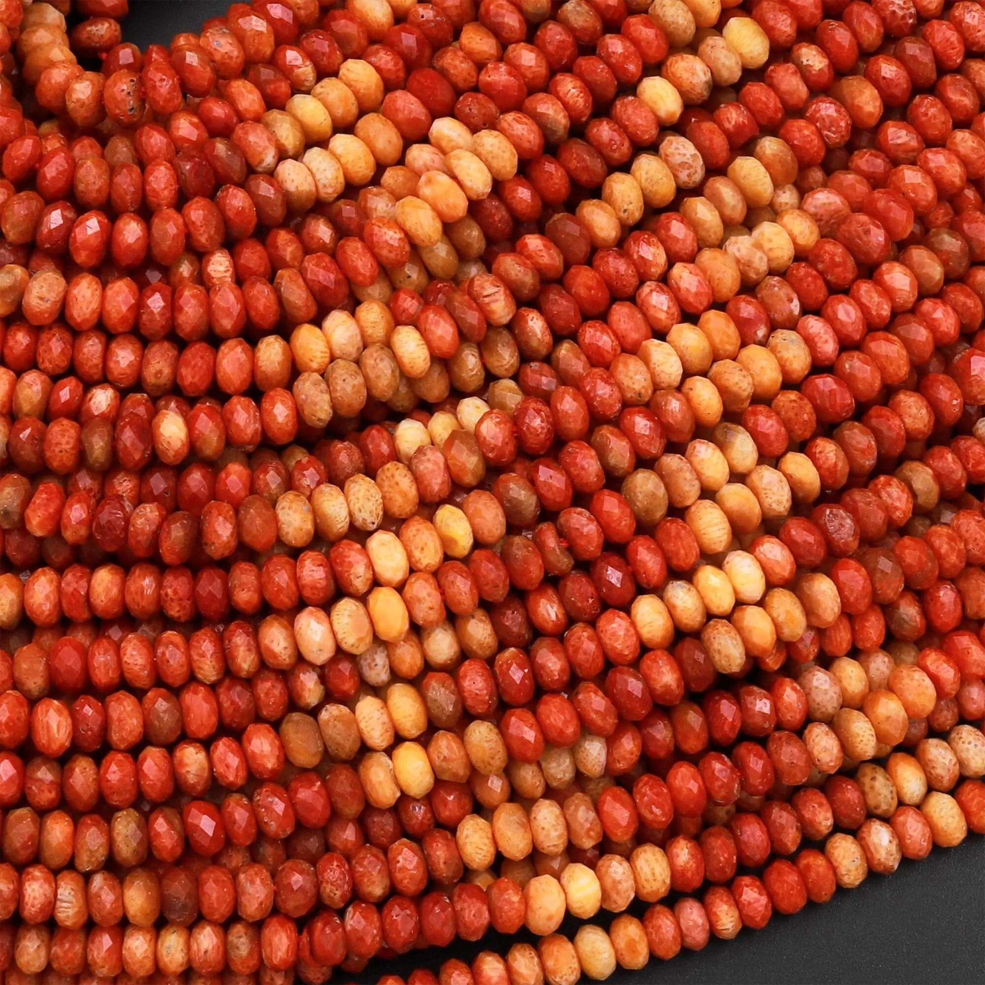 AAA Faceted Natural Golden Orange Red Fossil Coral 3mm 4mm Rondelle Beads 15.5" Strand