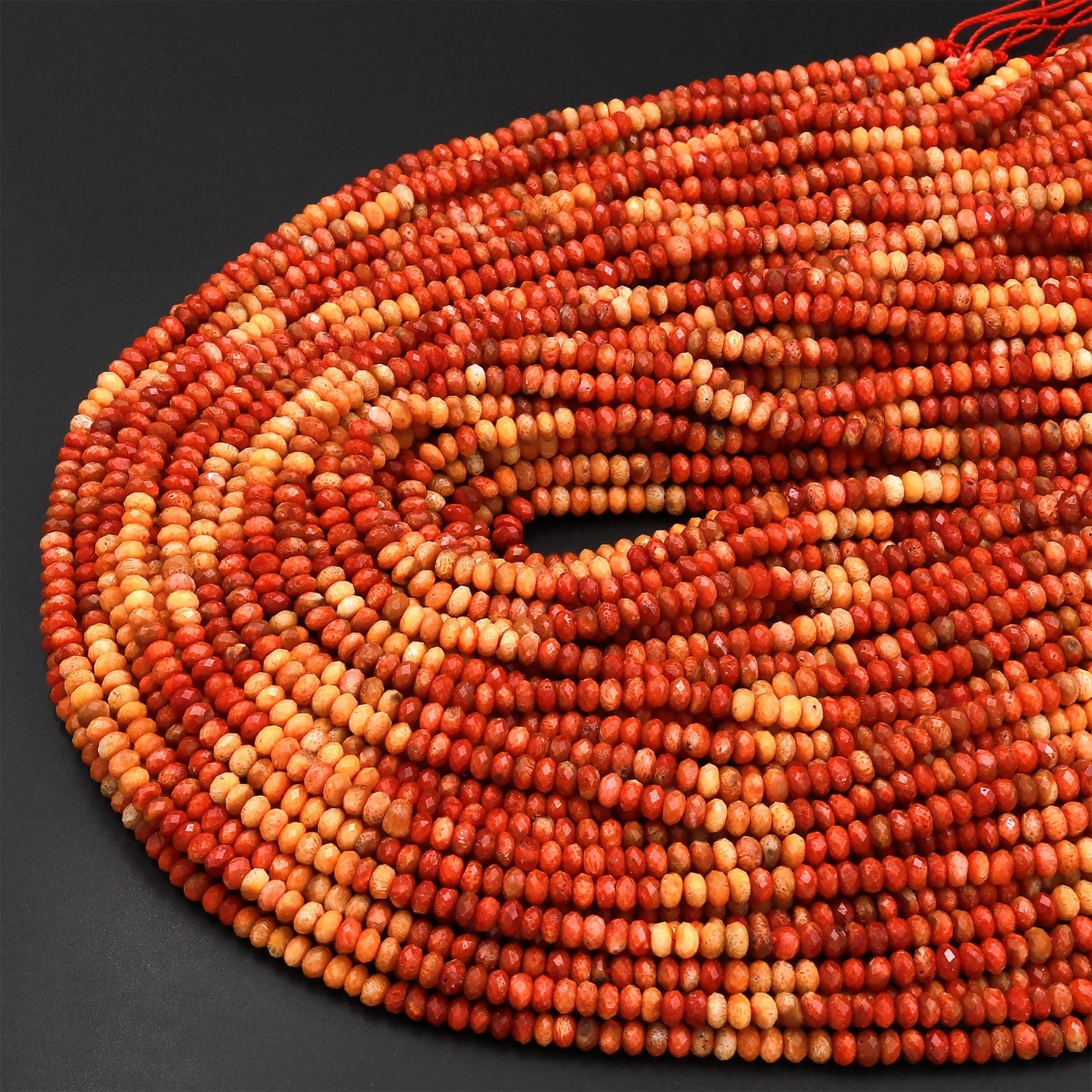 AAA Faceted Natural Golden Orange Red Fossil Coral 3mm 4mm Rondelle Beads 15.5" Strand