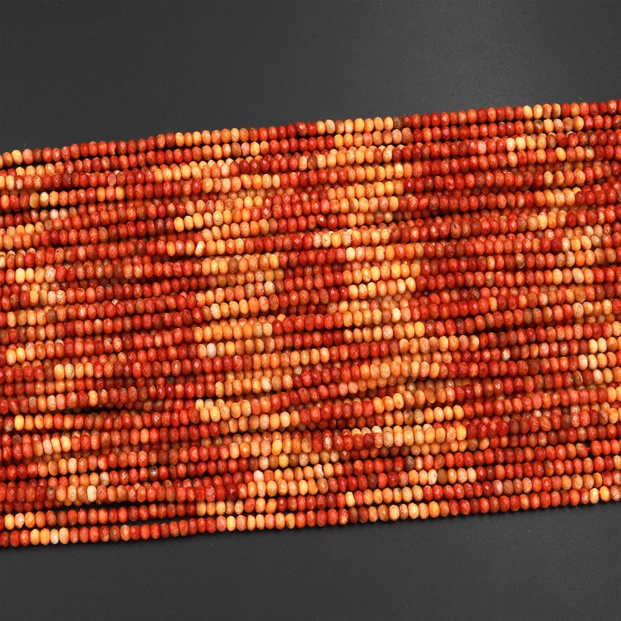 AAA Faceted Natural Golden Orange Red Fossil Coral 3mm 4mm Rondelle Beads 15.5" Strand