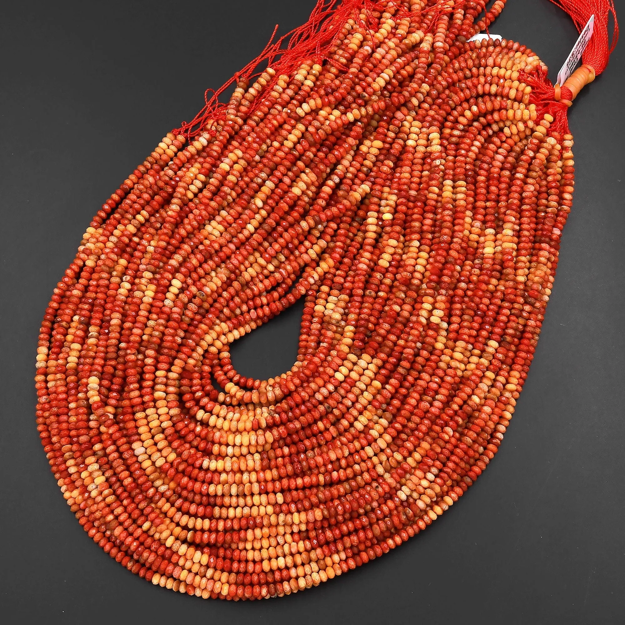 AAA Faceted Natural Golden Orange Red Fossil Coral 3mm 4mm Rondelle Beads 15.5" Strand