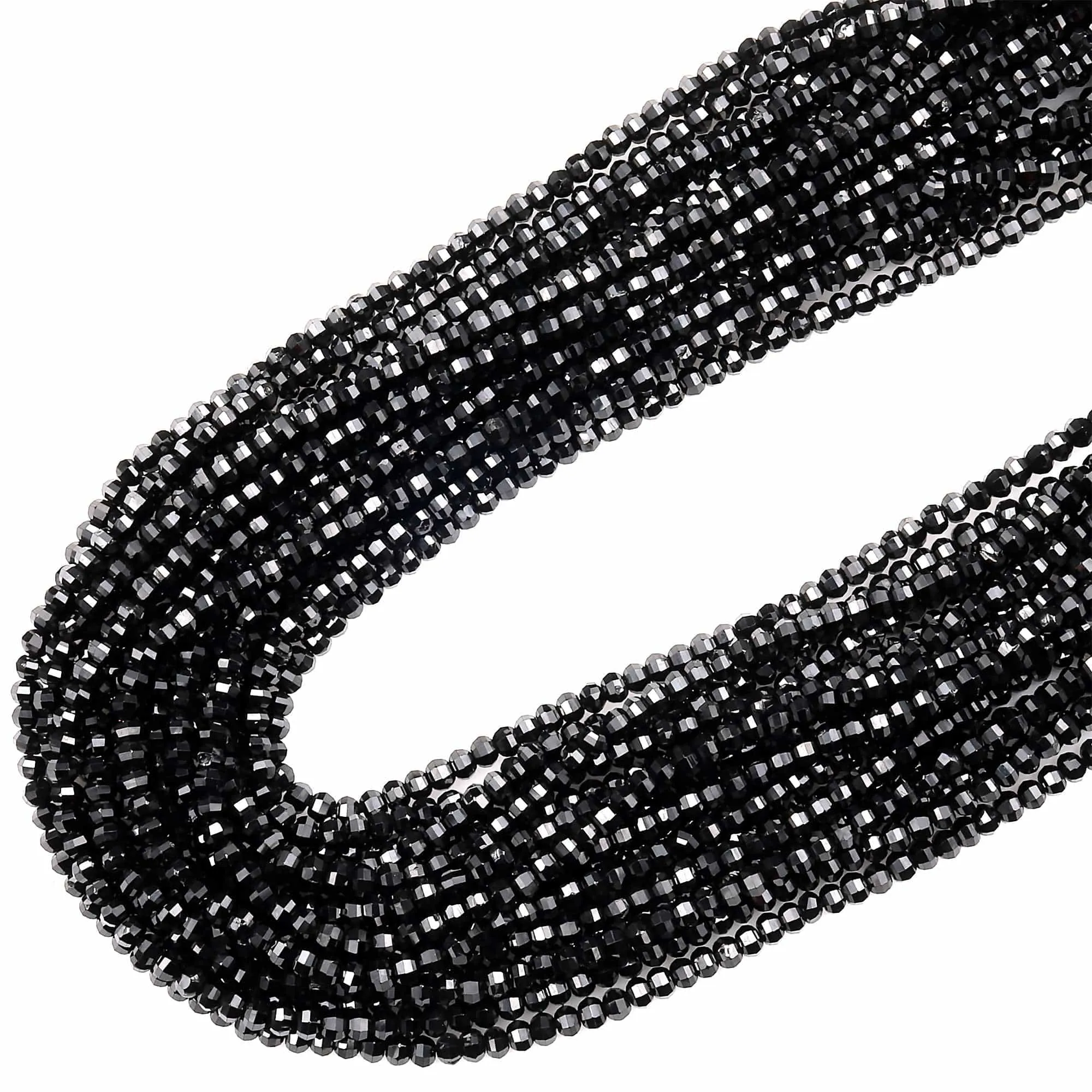 AAA Genuine 100% Natural Black Spinel Micro Faceted 2mm 3mm 4mm Rondelle Lantern Beads Diamond Cut Gemstone 15.5" Strand