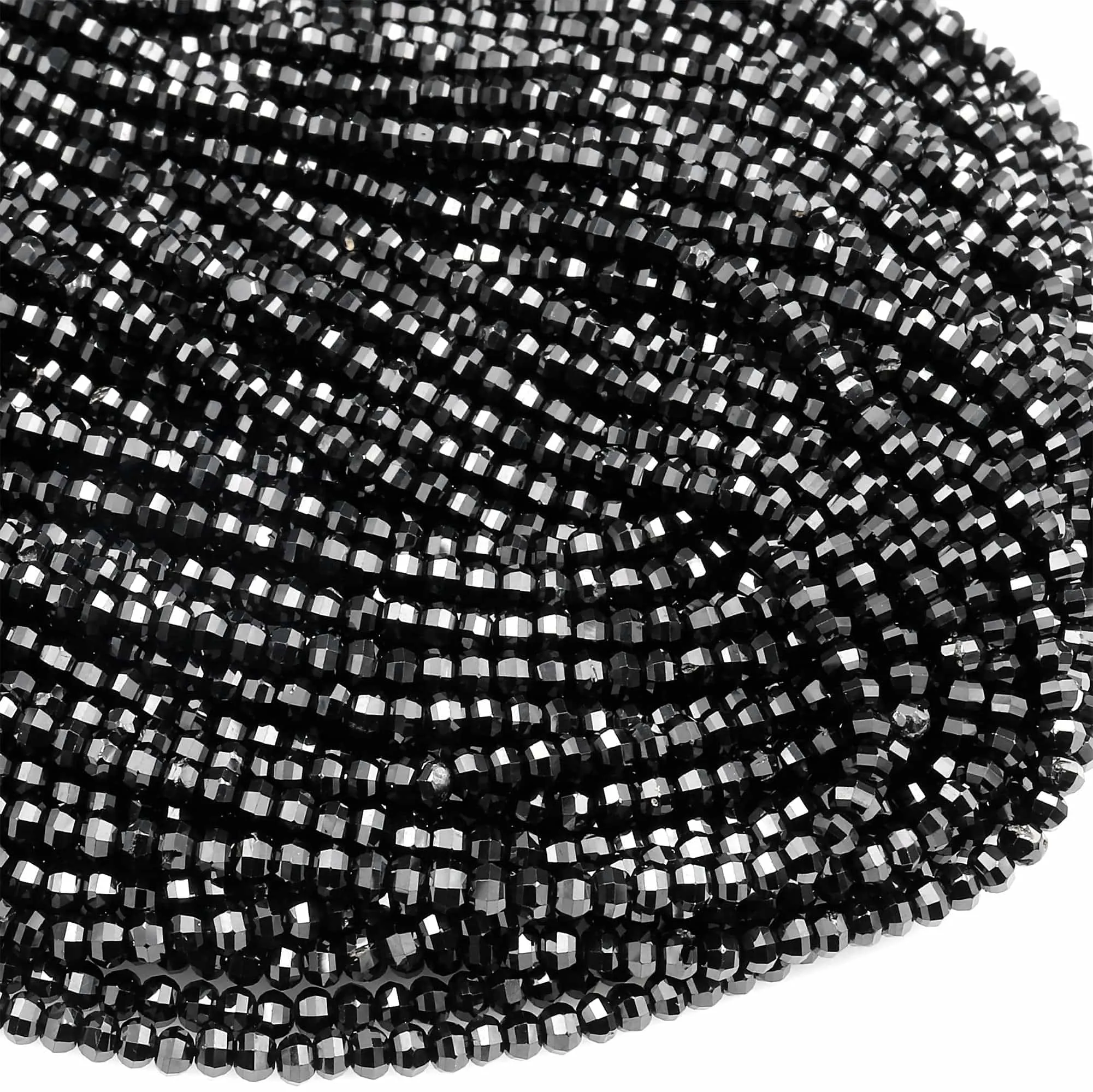 AAA Genuine 100% Natural Black Spinel Micro Faceted 2mm 3mm 4mm Rondelle Lantern Beads Diamond Cut Gemstone 15.5" Strand