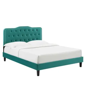 Amber Performance Velvet Queen Platform Bed By Modway - MOD-6777 - Teal