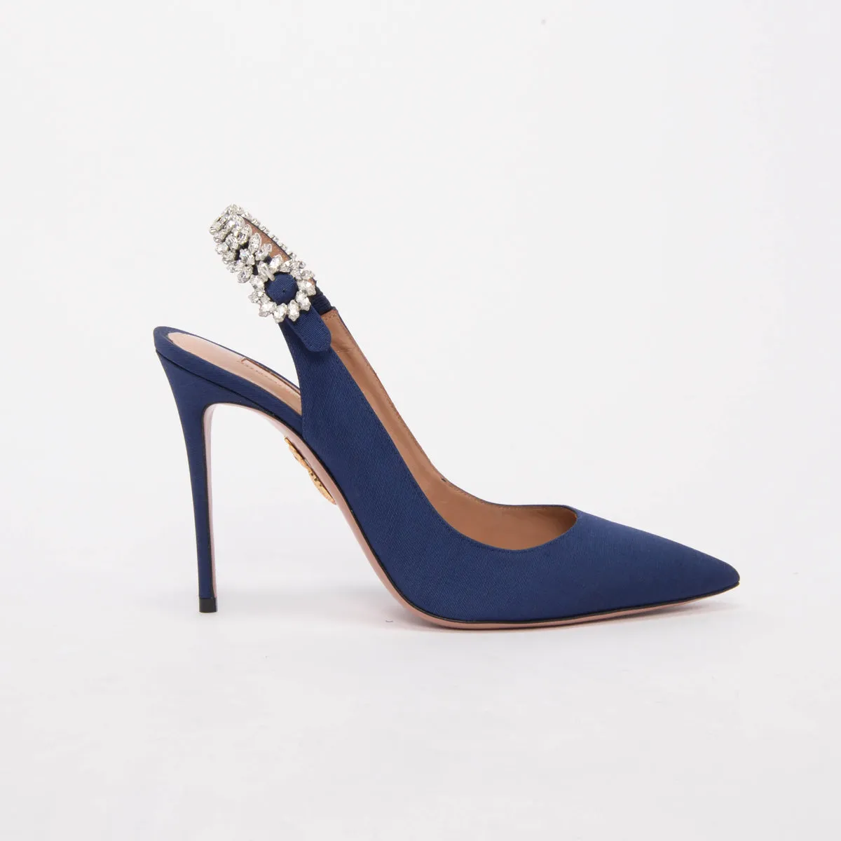 Aquazzura Navy Grosgrain Portrait Of Lady Slingbacks 39.5