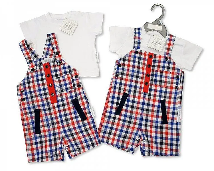 Baby Boys 2 pcs Woven Dungaree Set - Little Man - NB/6M - (BIS-2097-1800)