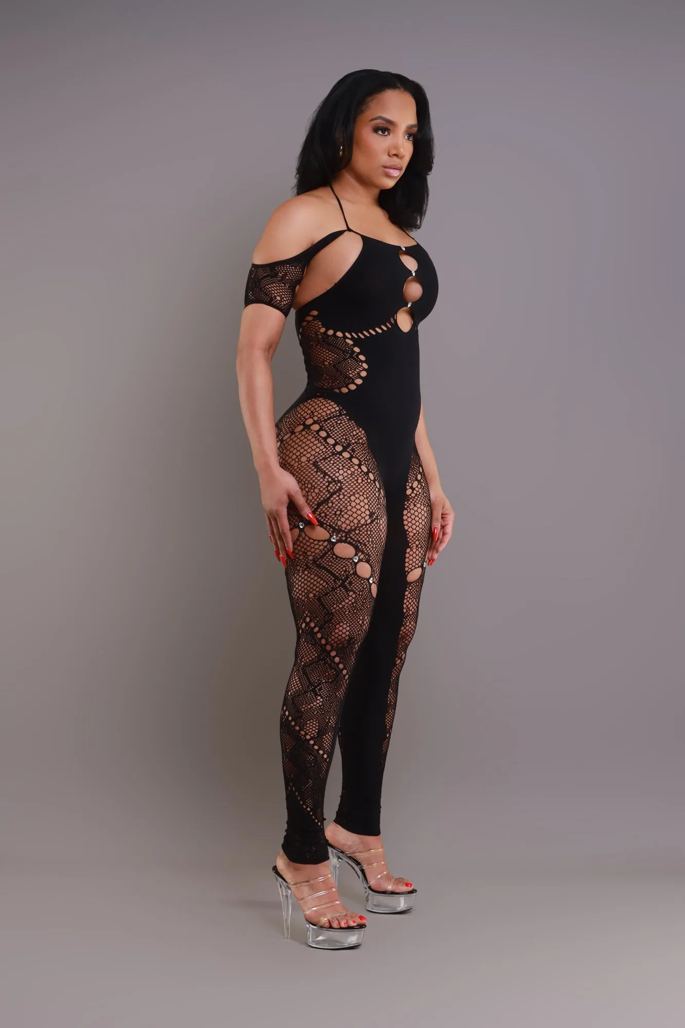 Baby Girl Laser Cut Seamless Halter Jumpsuit - Black