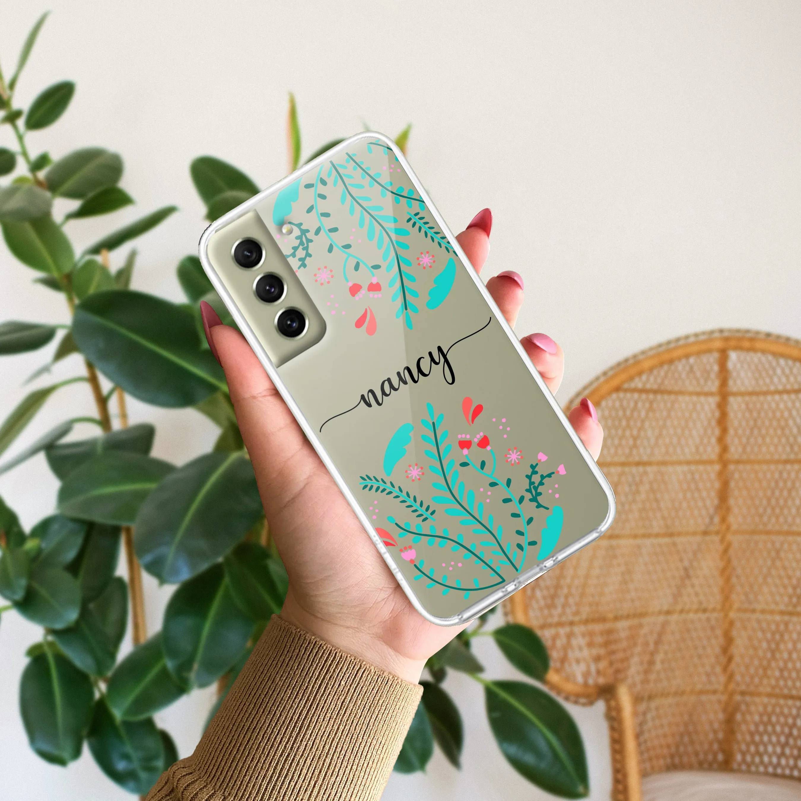 Blue Floral Customize Transparent Silicon Case For Samsung