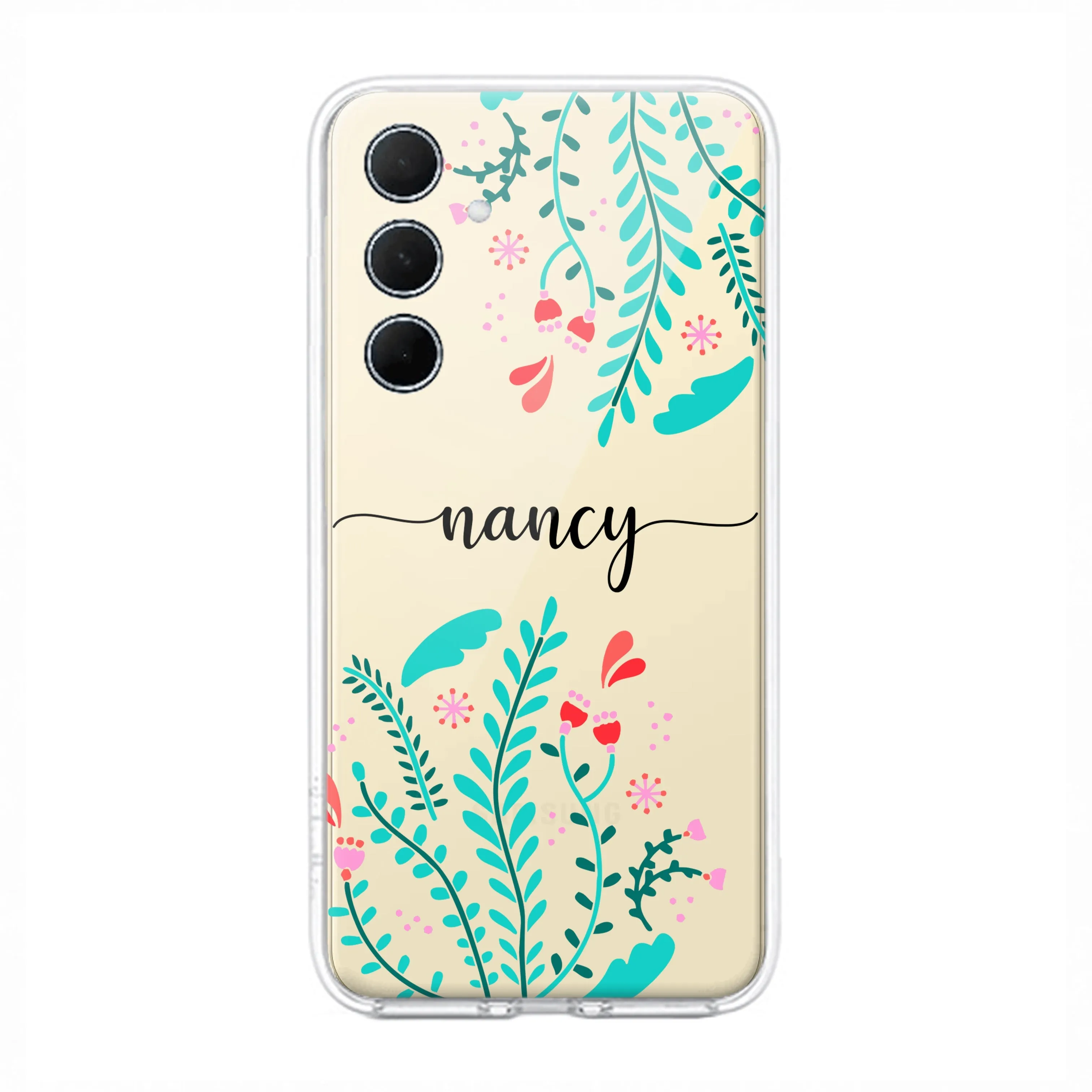 Blue Floral Customize Transparent Silicon Case For Samsung