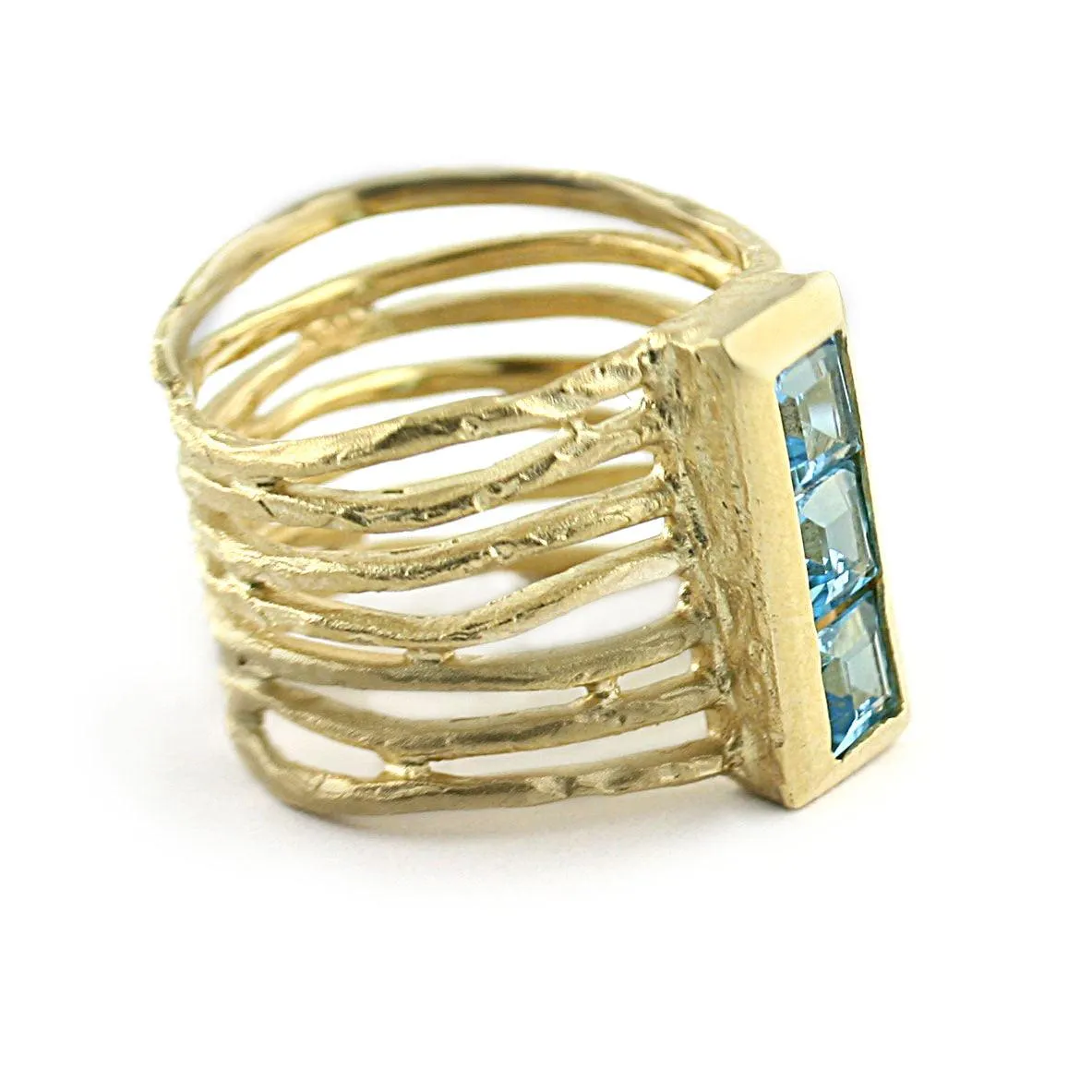 Blue Topaz Multi Row Textured Ring