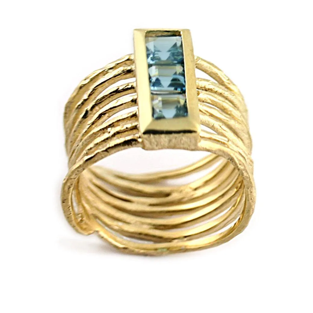 Blue Topaz Multi Row Textured Ring