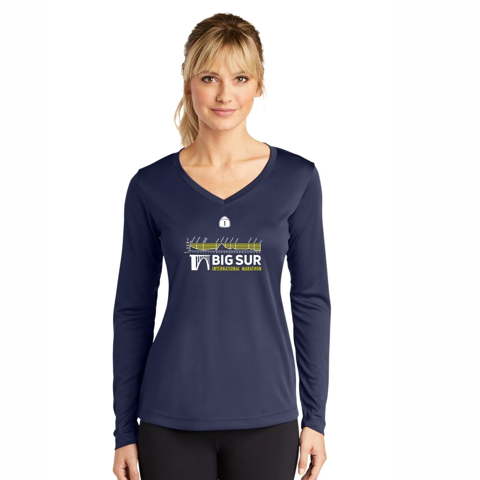 BSIM Women's LS Tech V-Neck Tee -Navy- Course