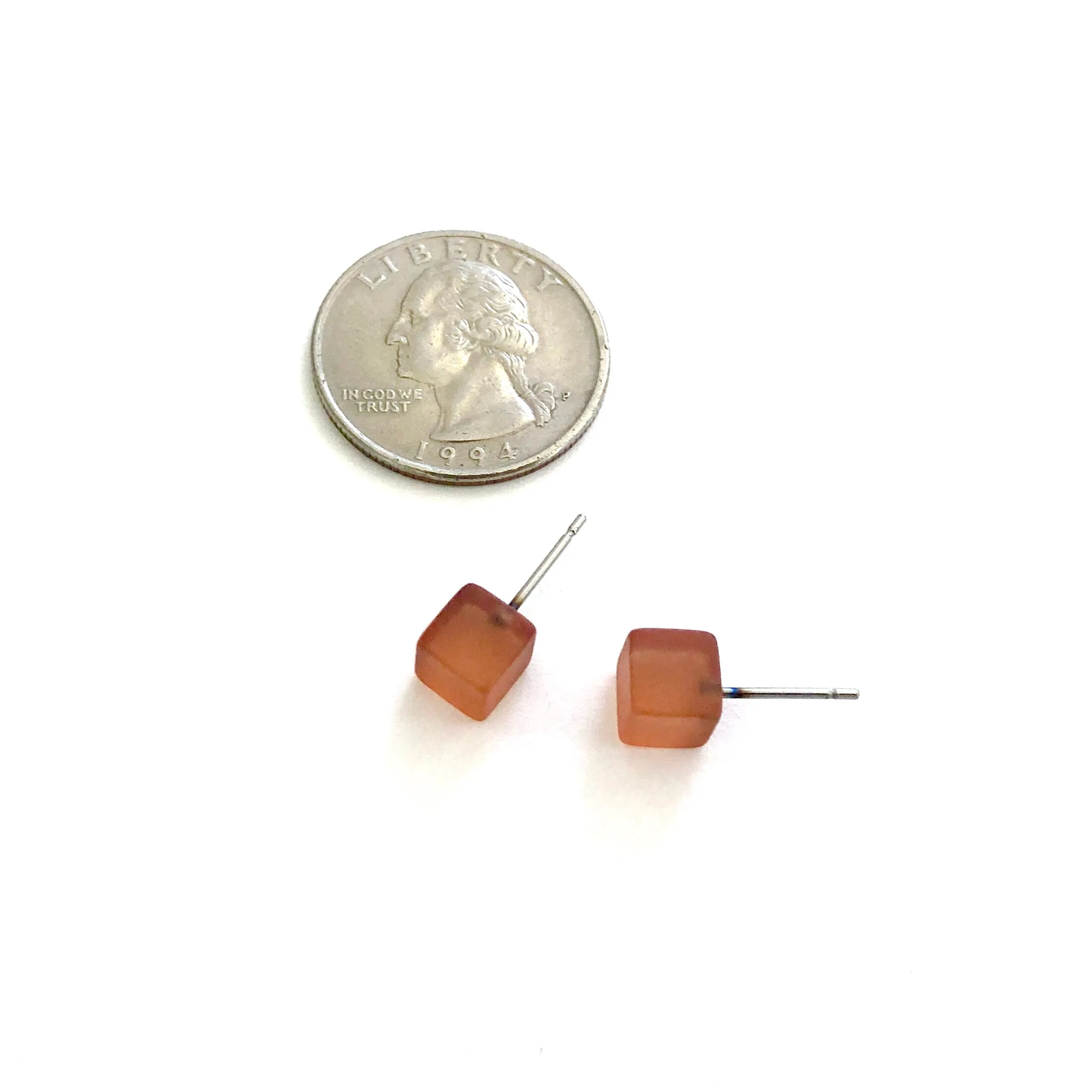 Burnt Orange Frosted Mini Cube Stud Earrings