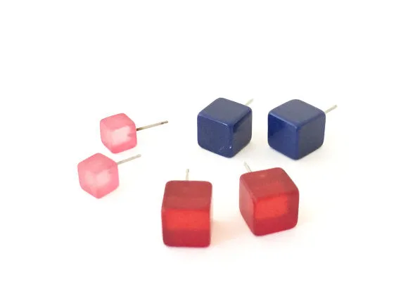 Burnt Orange Frosted Mini Cube Stud Earrings