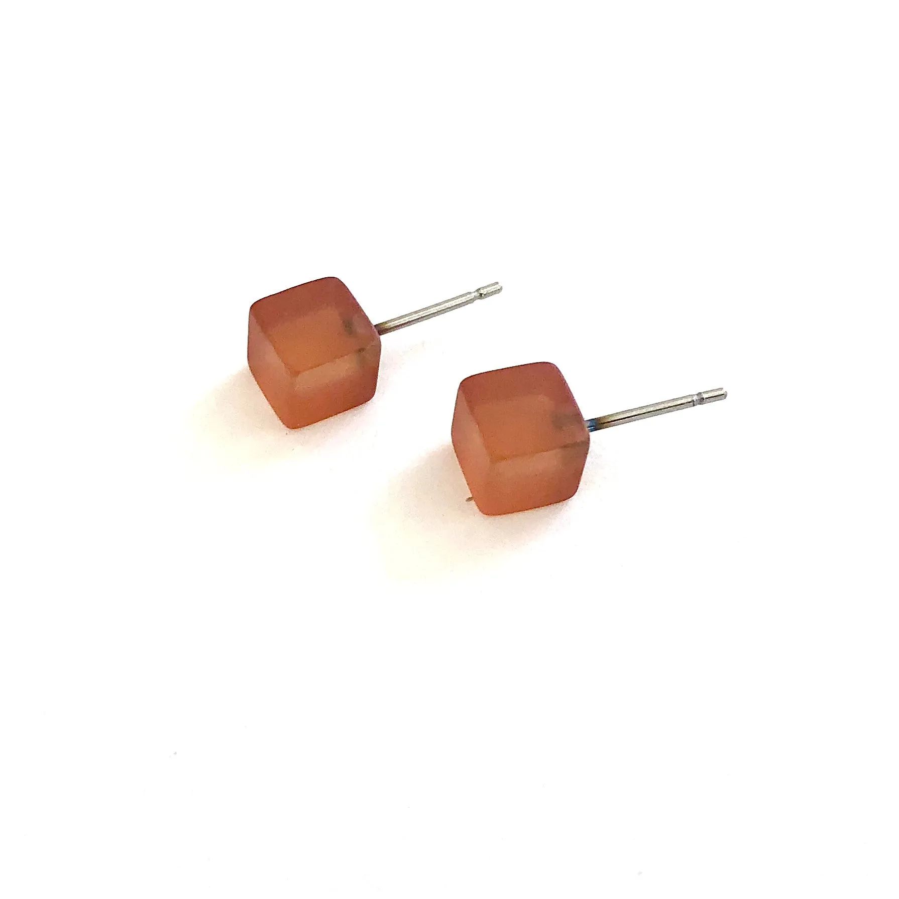 Burnt Orange Frosted Mini Cube Stud Earrings