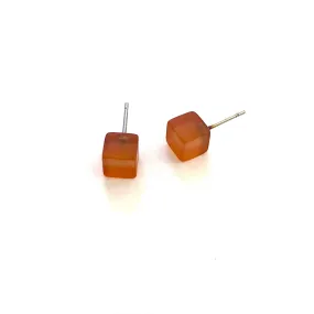 Burnt Orange Frosted Mini Cube Stud Earrings