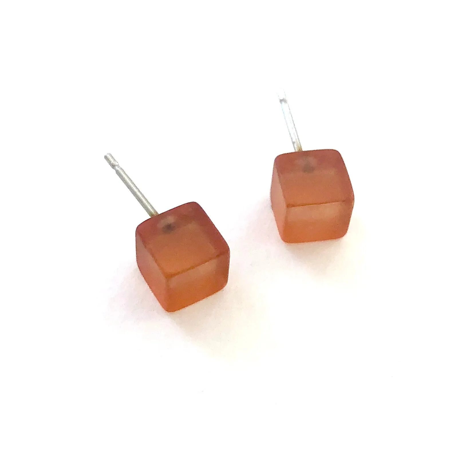 Burnt Orange Frosted Mini Cube Stud Earrings