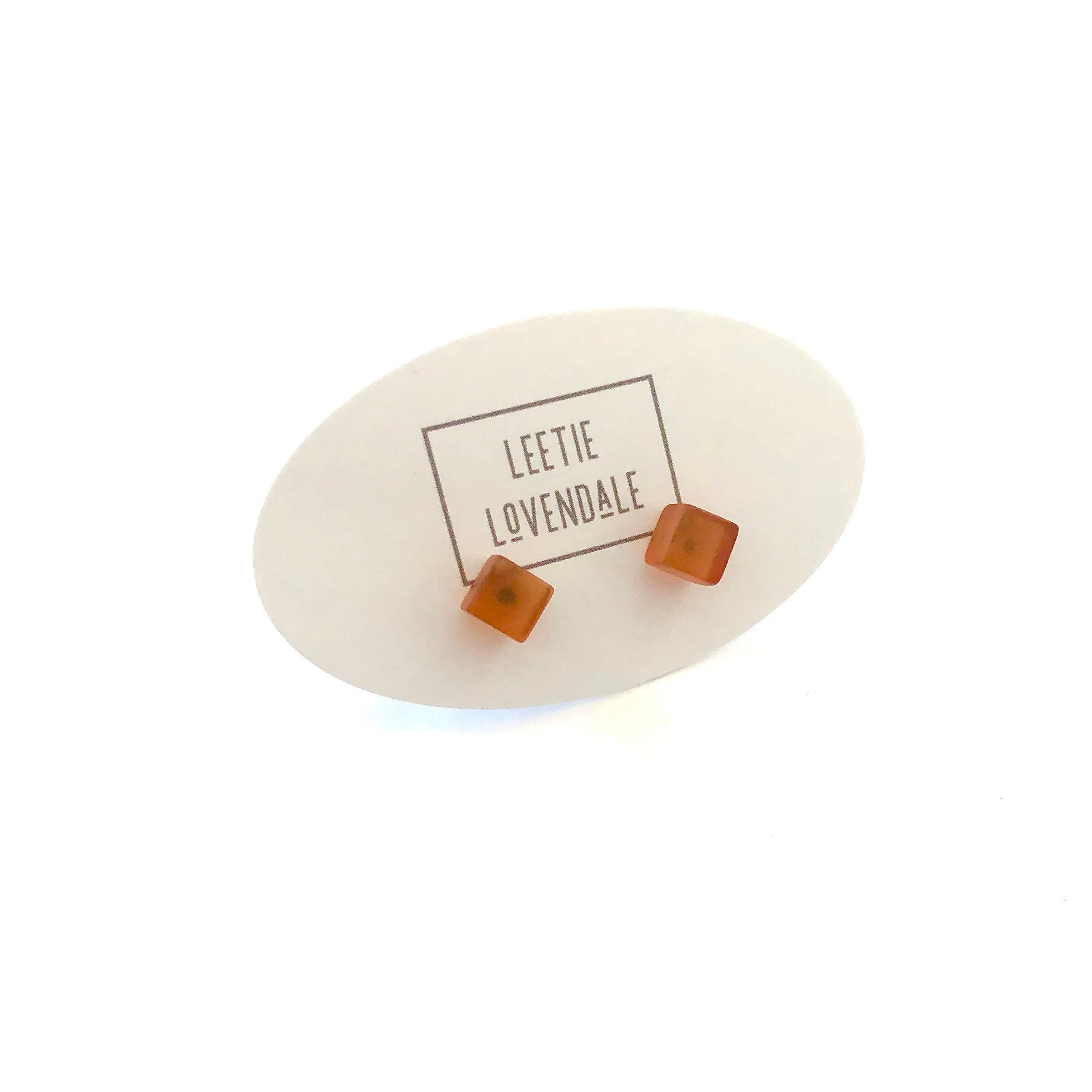 Burnt Orange Frosted Mini Cube Stud Earrings