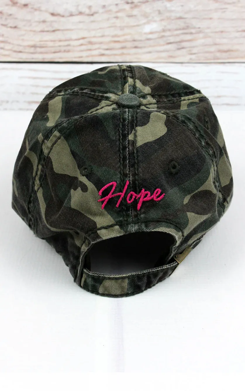 Camo Pink Ribbon Breast Cancer Awareness Distressed Hat