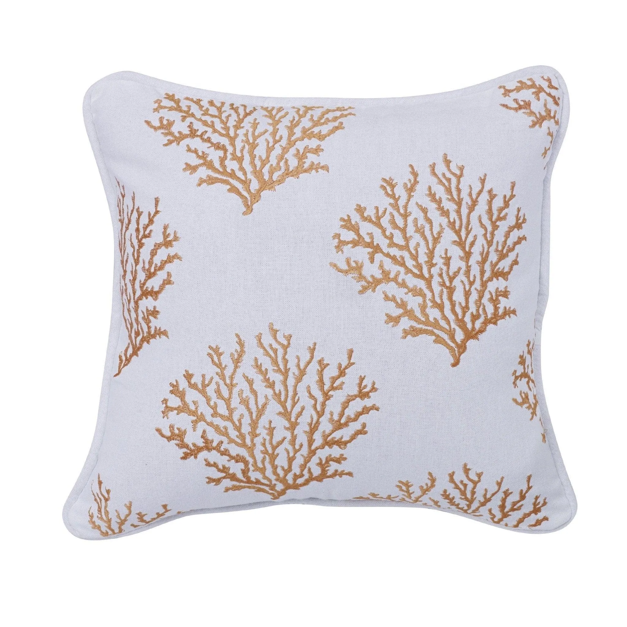 Catalina Saffron Coral Embroidered Throw Pillow, 18x18