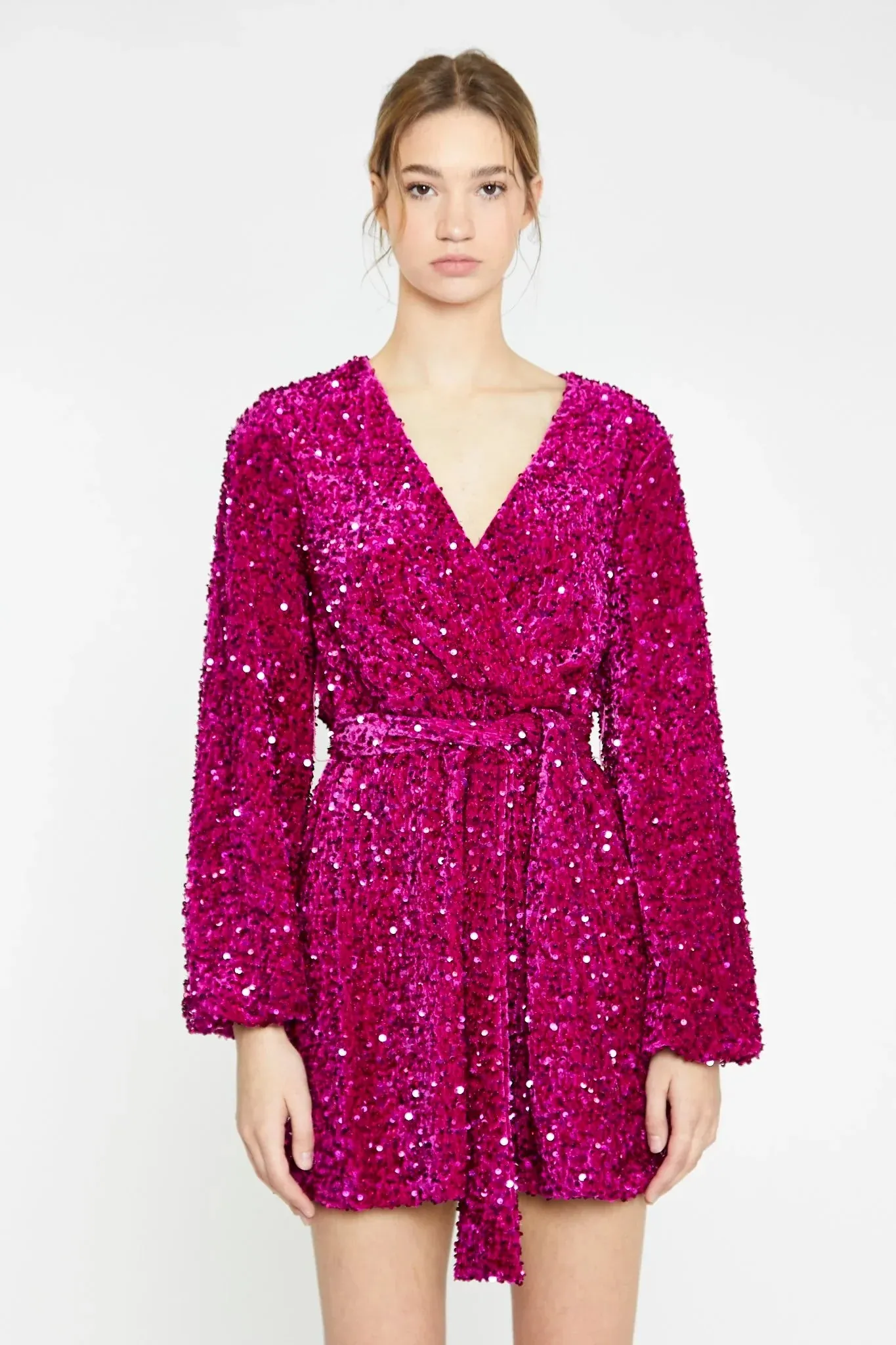 Cerise Velvet Sequin Dress