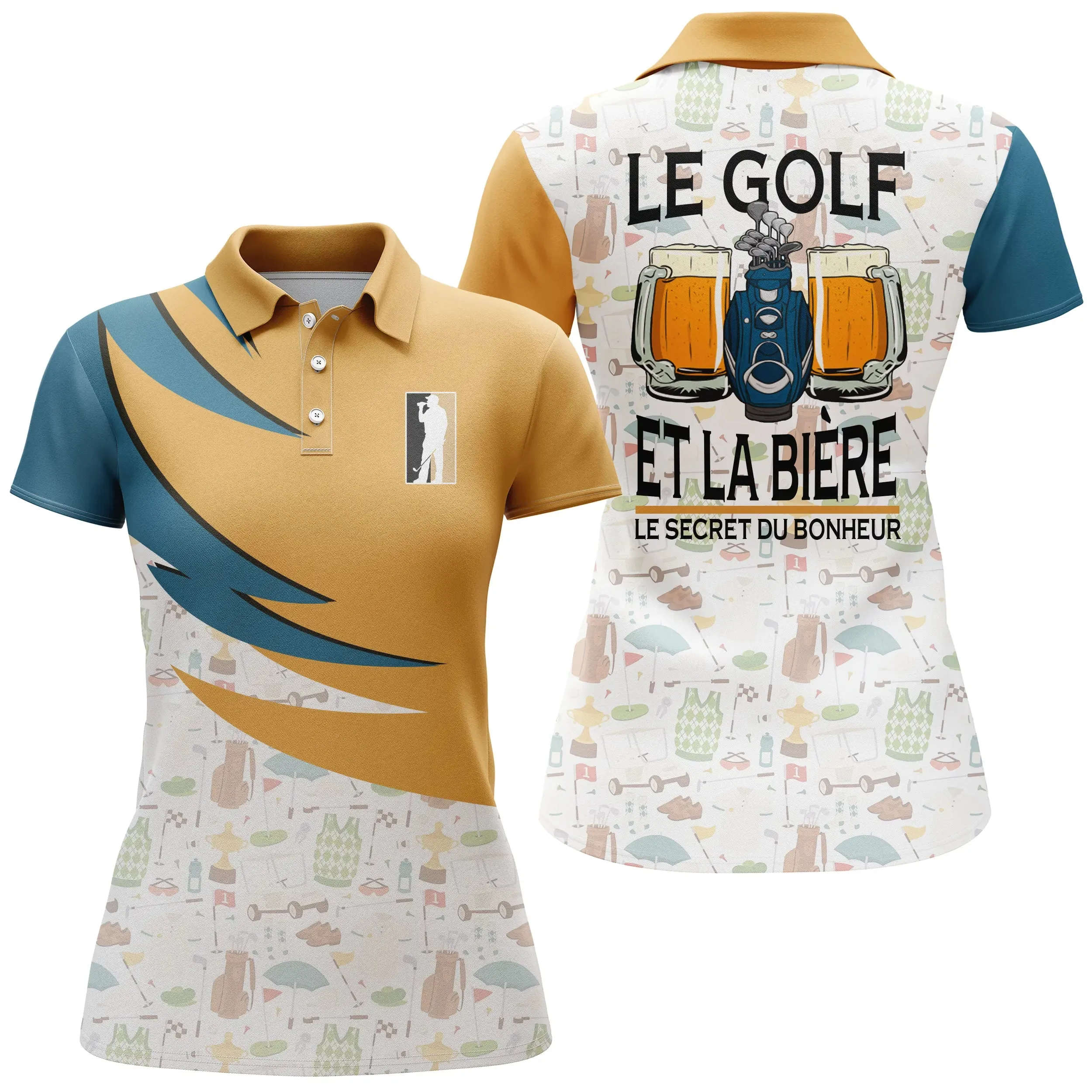 Chiptshirts - Polo De Golf, Cadeau Humour Pour Fans De Golf, Polo de Sport Homme et Femme, Golf et Bière - Le Secret du Bonheur - CTS27052211