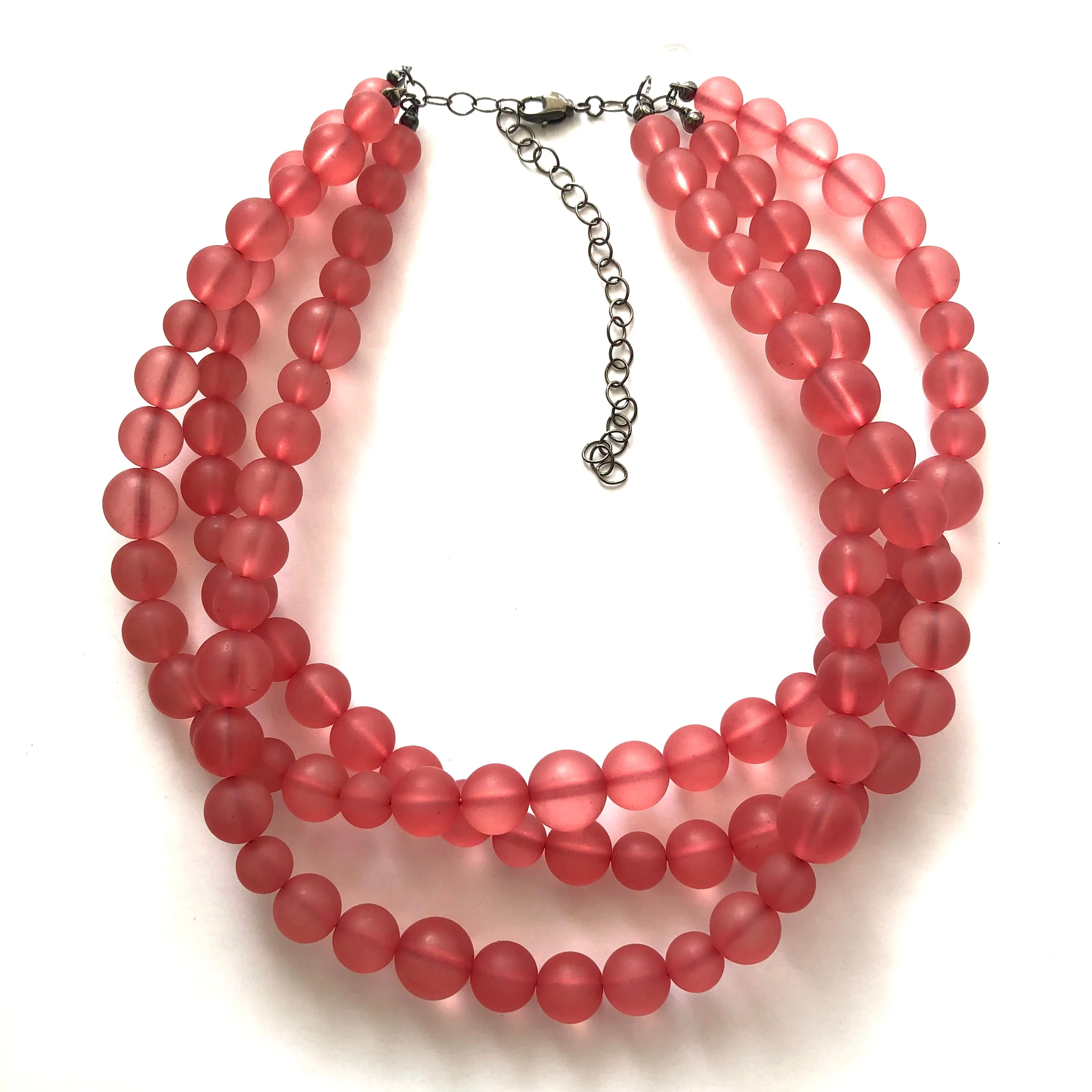 Cranberry Frosted Beaded Multi Strand Morgan Necklace