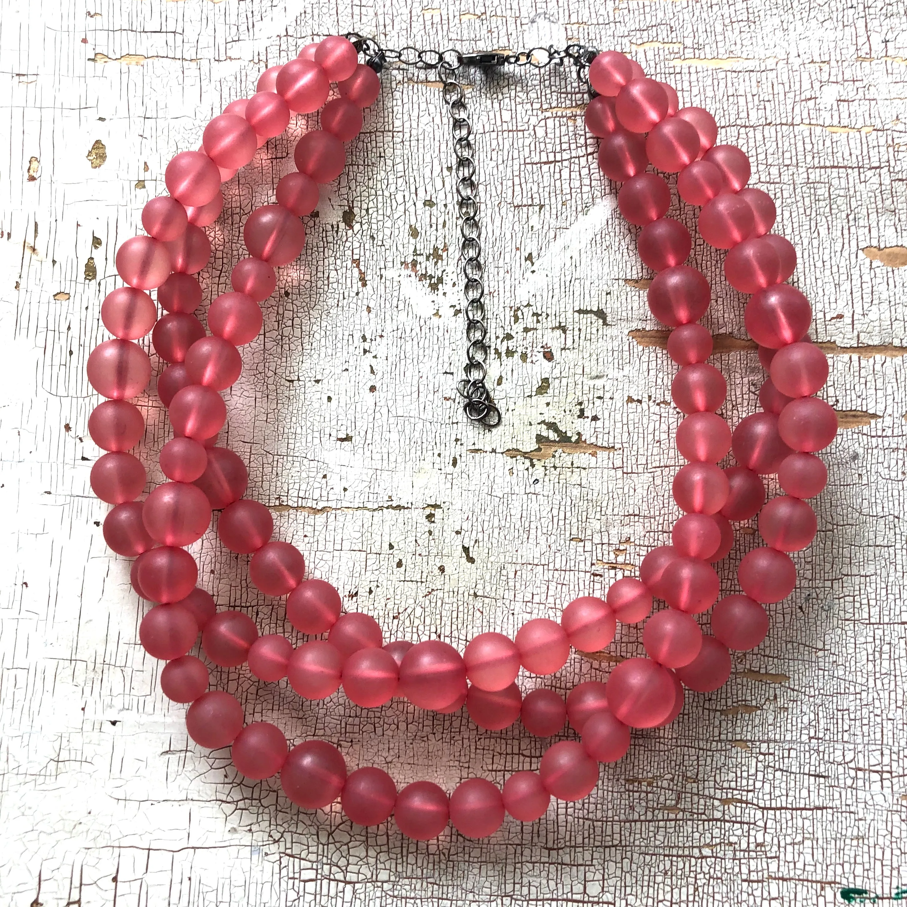 Cranberry Frosted Beaded Multi Strand Morgan Necklace