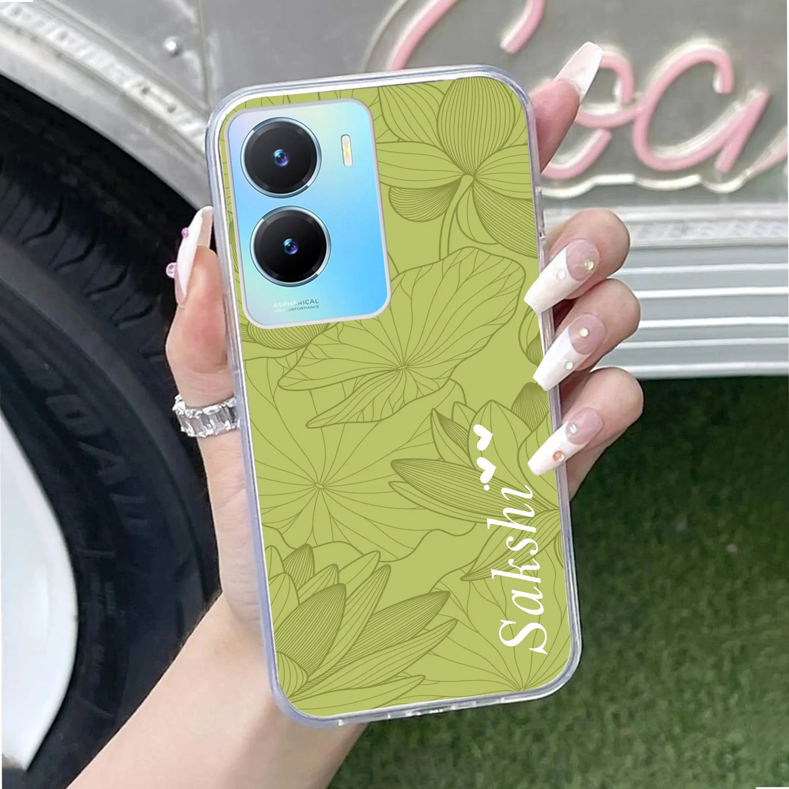 Customized luxury Mint Green leaves Transparent Silicon Case For Vivo