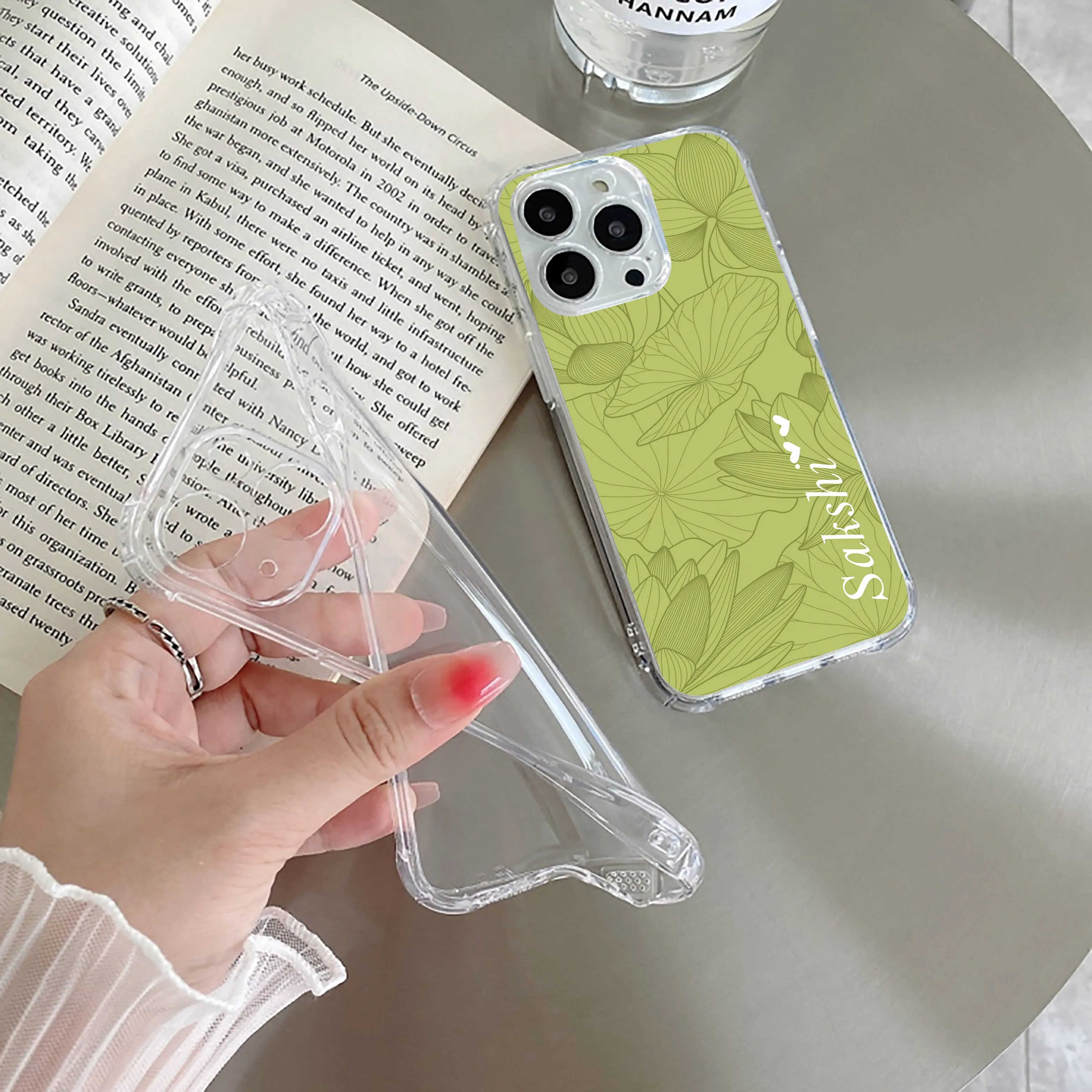 Customized luxury Mint Green leaves Transparent Silicon Case For Vivo