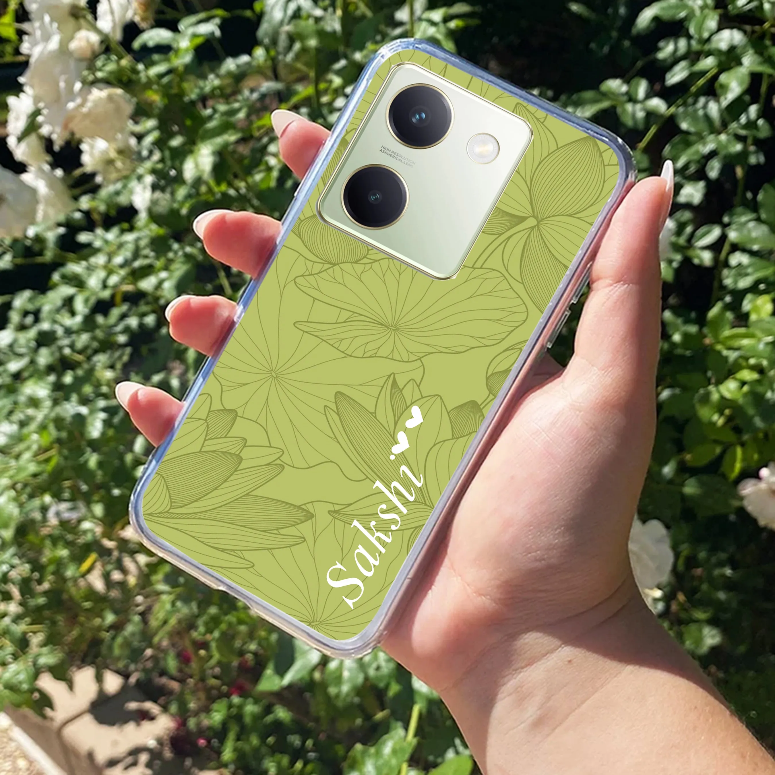 Customized luxury Mint Green leaves Transparent Silicon Case For Vivo