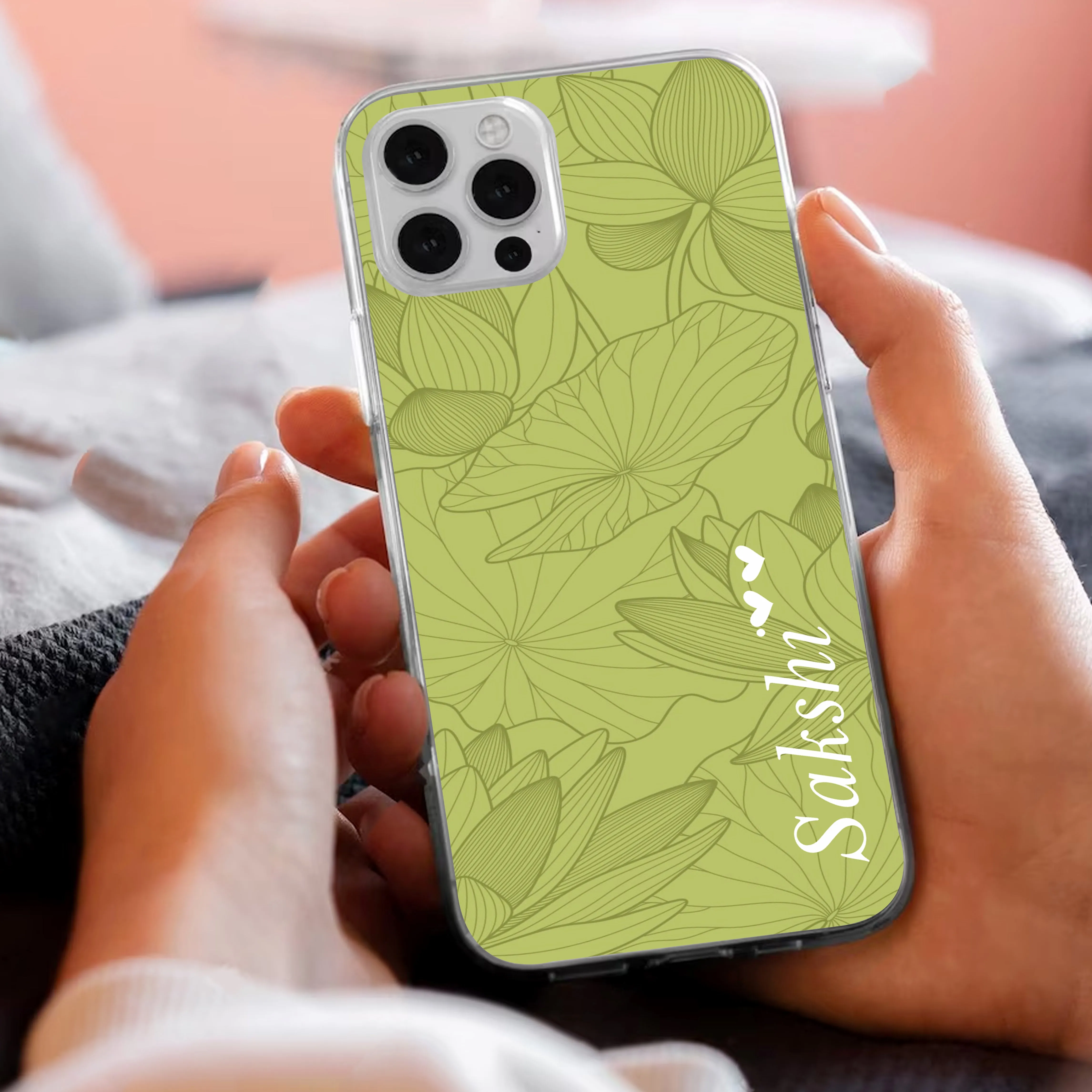 Customized luxury Mint Green leaves Transparent Silicon Case For Vivo