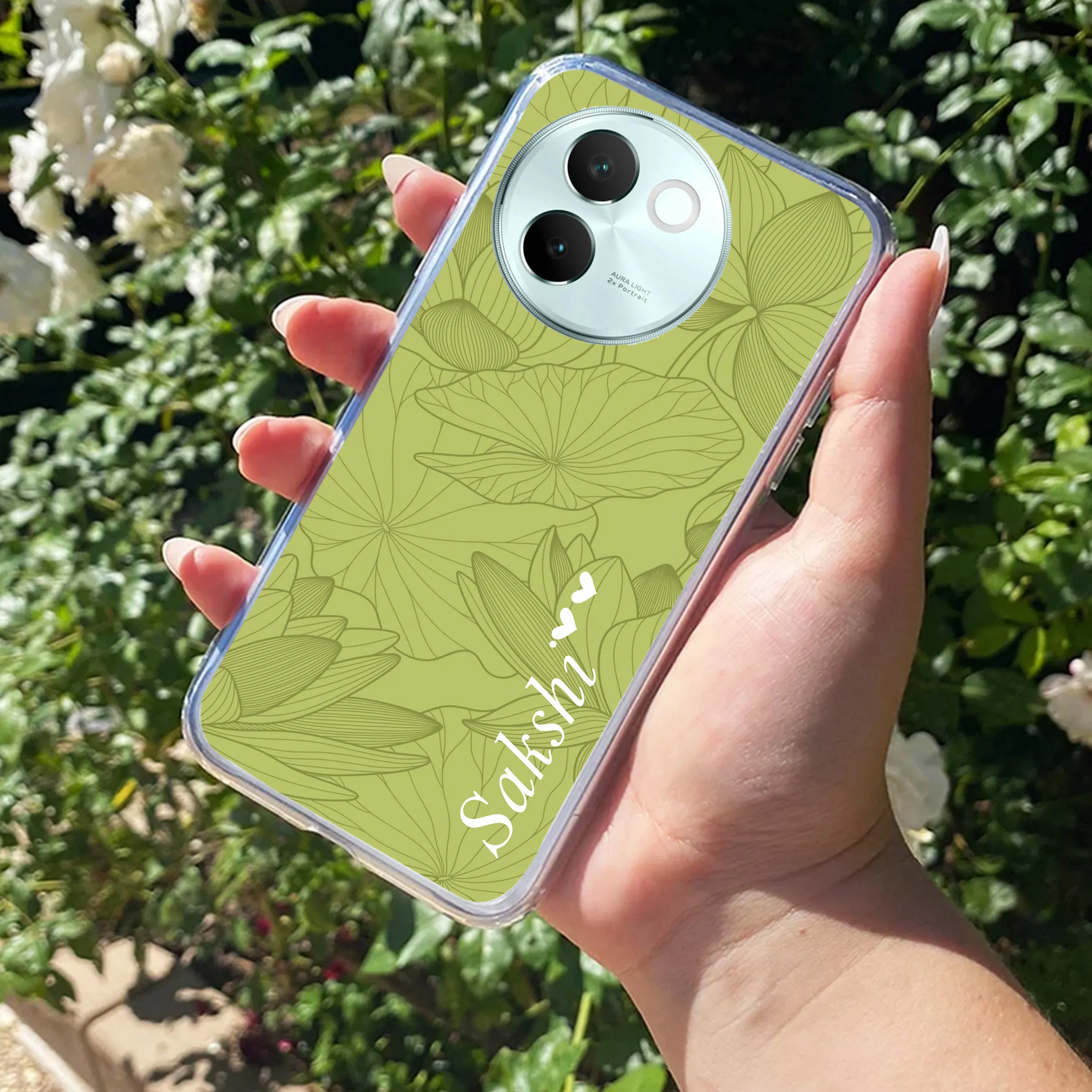 Customized luxury Mint Green leaves Transparent Silicon Case For Vivo