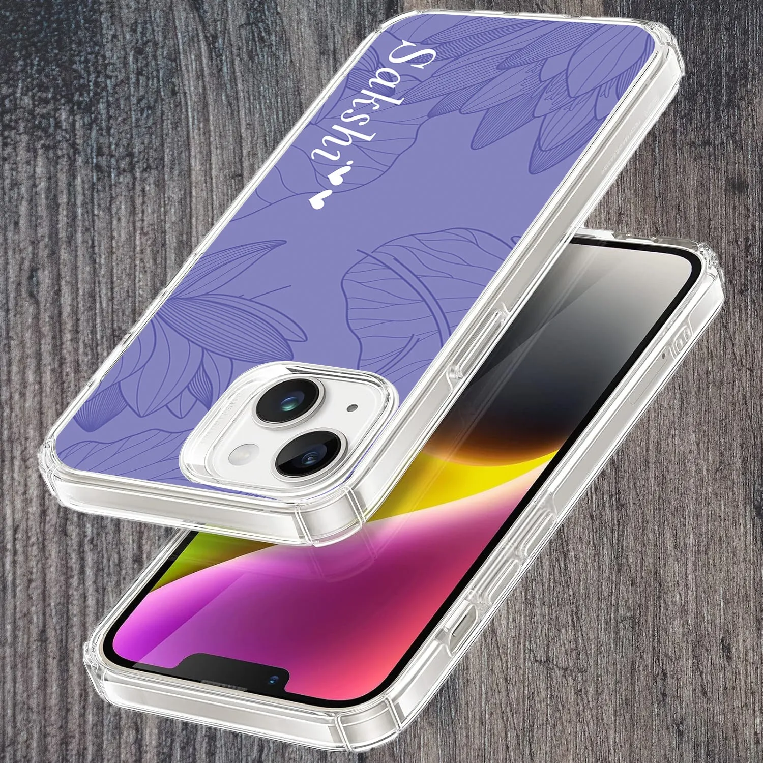 Customized luxury Purple leaves Transparent Silicon Case For iPhone