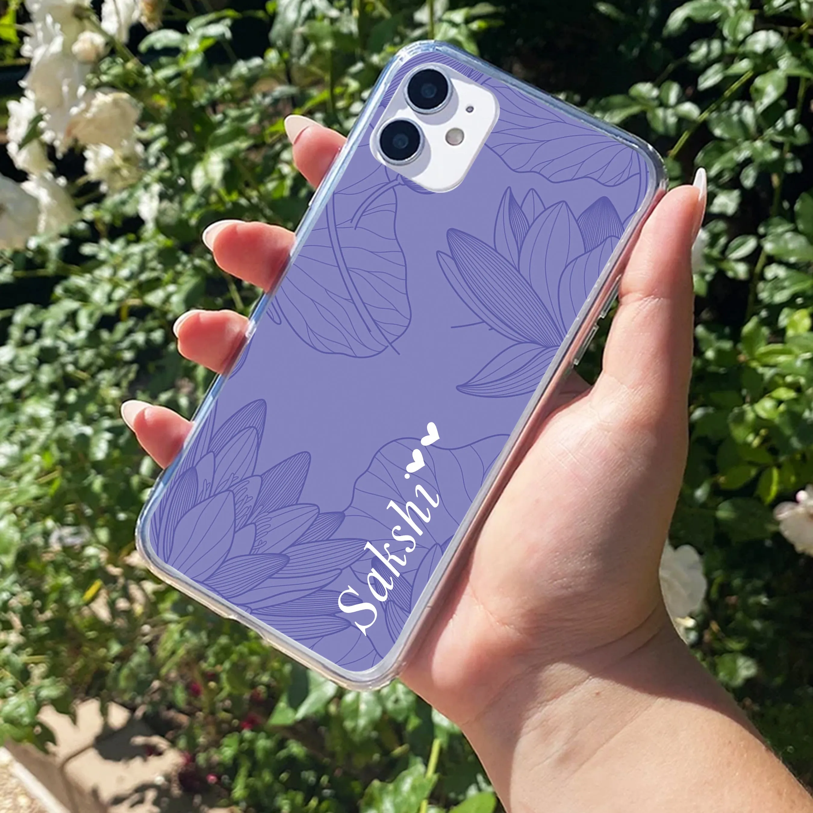 Customized luxury Purple leaves Transparent Silicon Case For iPhone