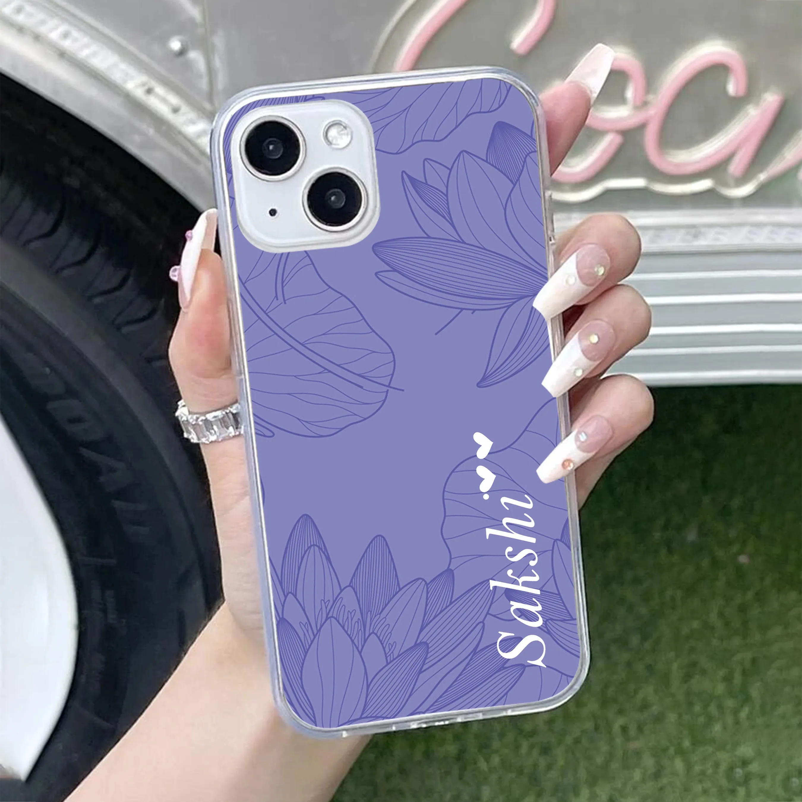 Customized luxury Purple leaves Transparent Silicon Case For iPhone